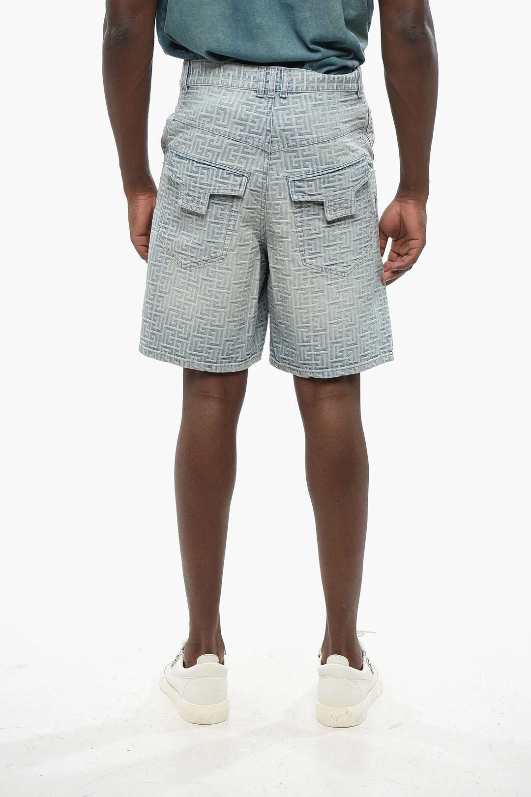 Balmain og1mm0326 All-Over Monogram Denim Short in Blue Size US 30 / EU 46 - 2 Thumbnail