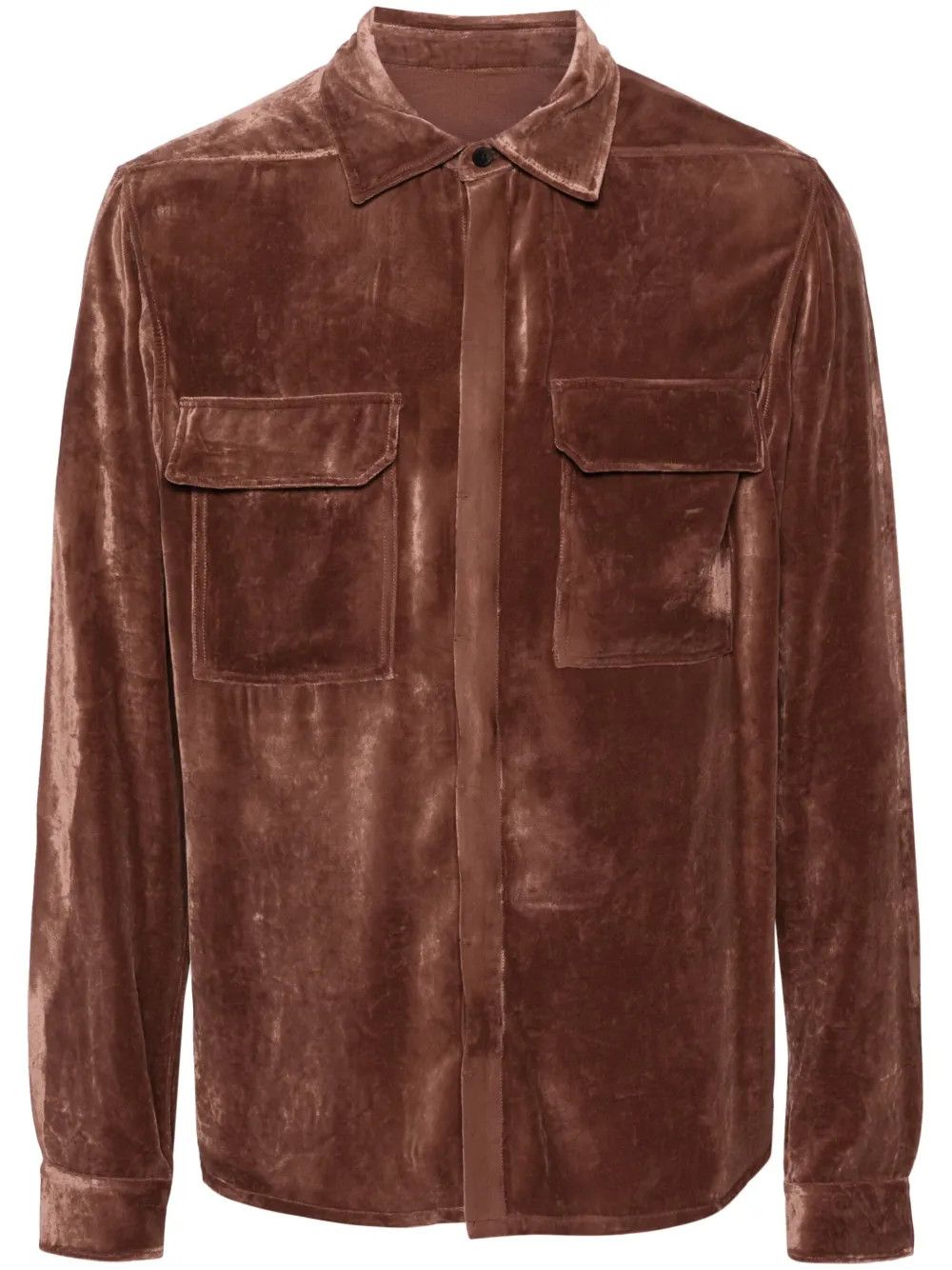 Rick Owens o1y0325 Velvet Solid Color Shirt in Brown Size US S / EU 44-46 / 1 - 1 Thumbnail