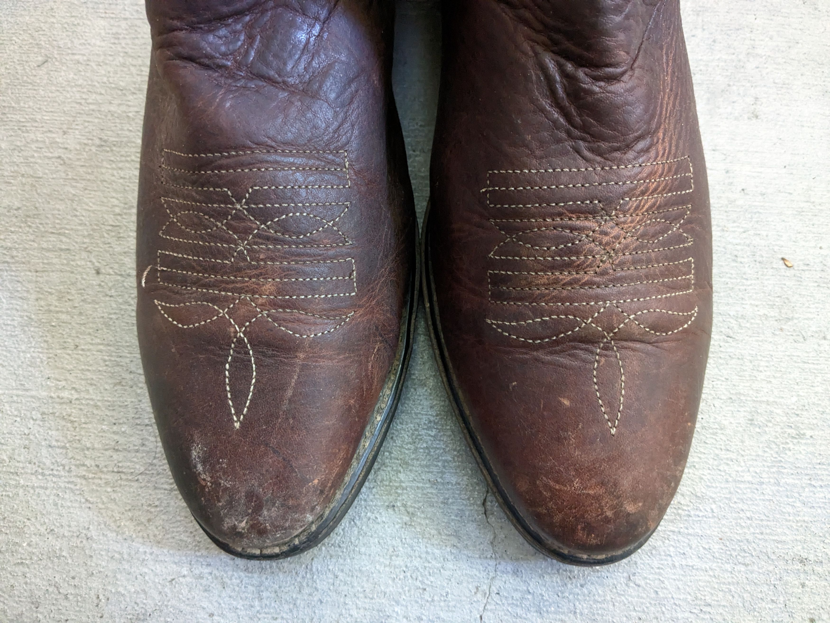 Genuine Leather Vintage Cowboy Boots 10.5 D Brown Leather Western Mexico Size US 10.5 / EU 43-44 - 6 Thumbnail