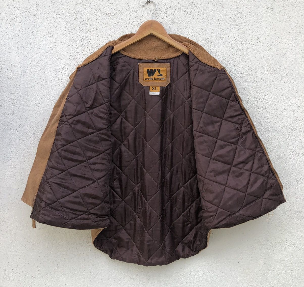 Japanese Brand Wells Lamont Mens Brown Canvas Vest Quilted Lined Full Zip Size US XL / EU 56 / 4 - 3 Thumbnail