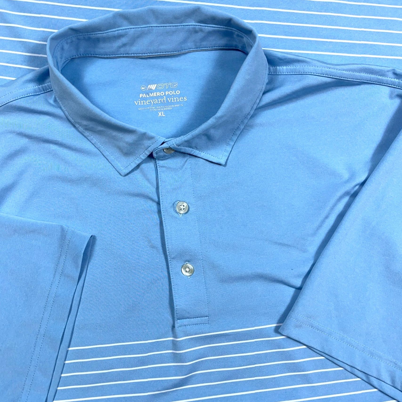 Vineyard Vines Vineyard Vines Polo Shirt Men XL Light Blue Striped Performance Palmero OTG Size US XL / EU 56 / 4 - 2 Thumbnail