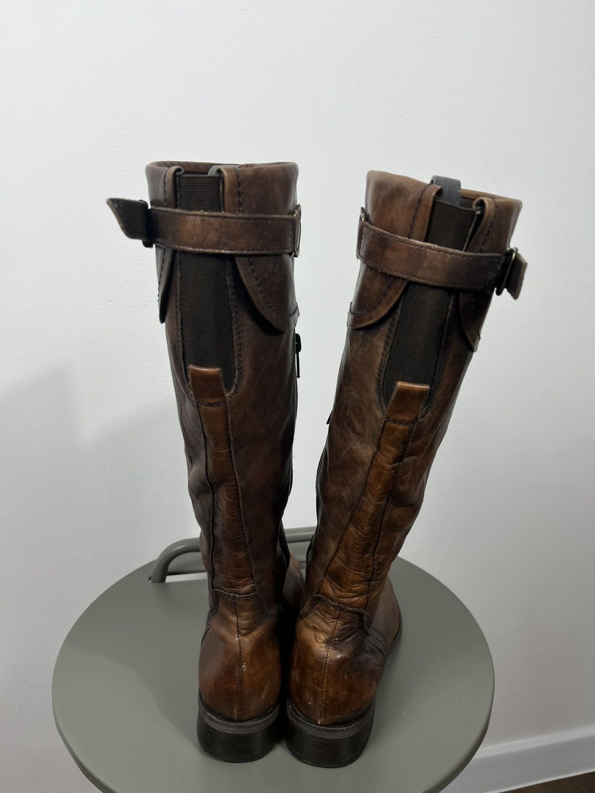Leather Brown Leather Tall Boots Buckle Strap Zip Closure EU 39 Size US 8.5 / IT 38.5 - 11 Thumbnail