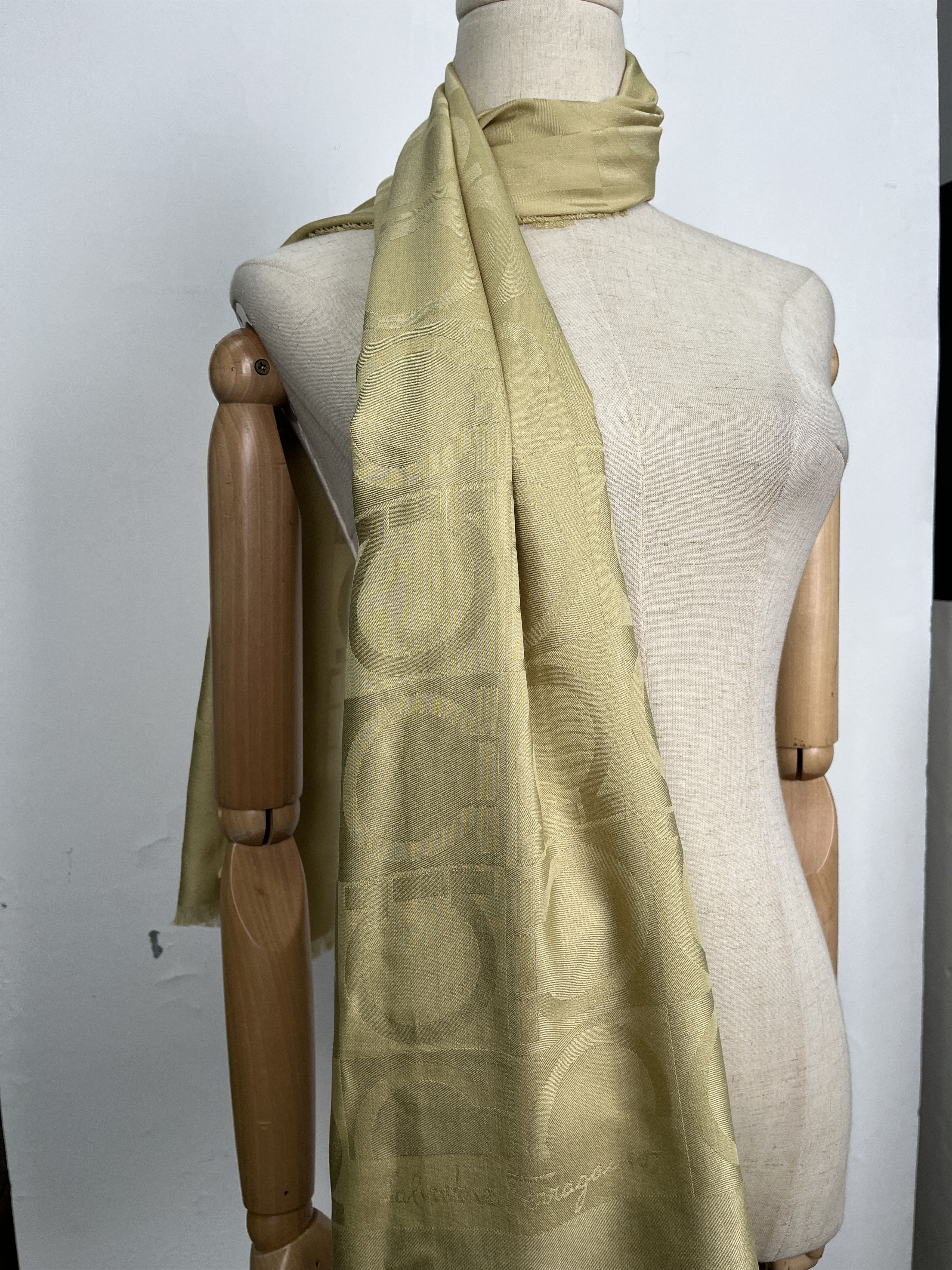 Salvatore Ferragamo Mustard Yellow Silk And Wool Scarf Size ONE SIZE - 2 Thumbnail