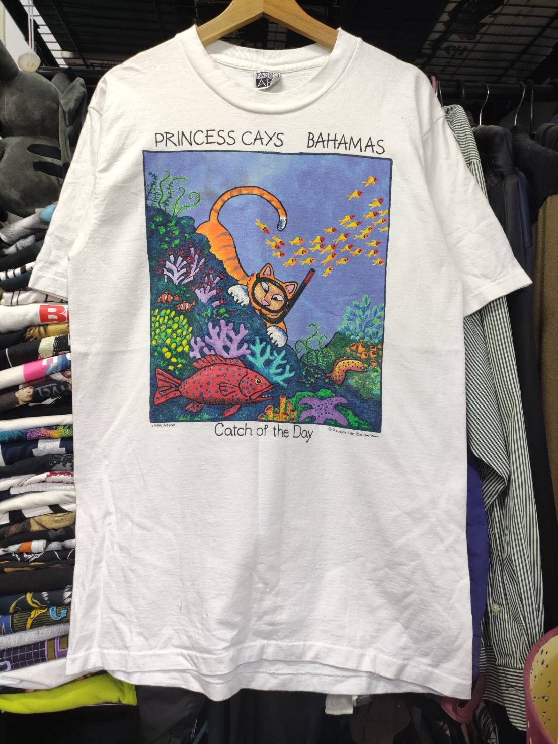 Vintage Vtg 90's Scuba Cat " Catch Of The Day " Funny Art T-Shirt Size US L / EU 52-54 / 3 - 2 Thumbnail