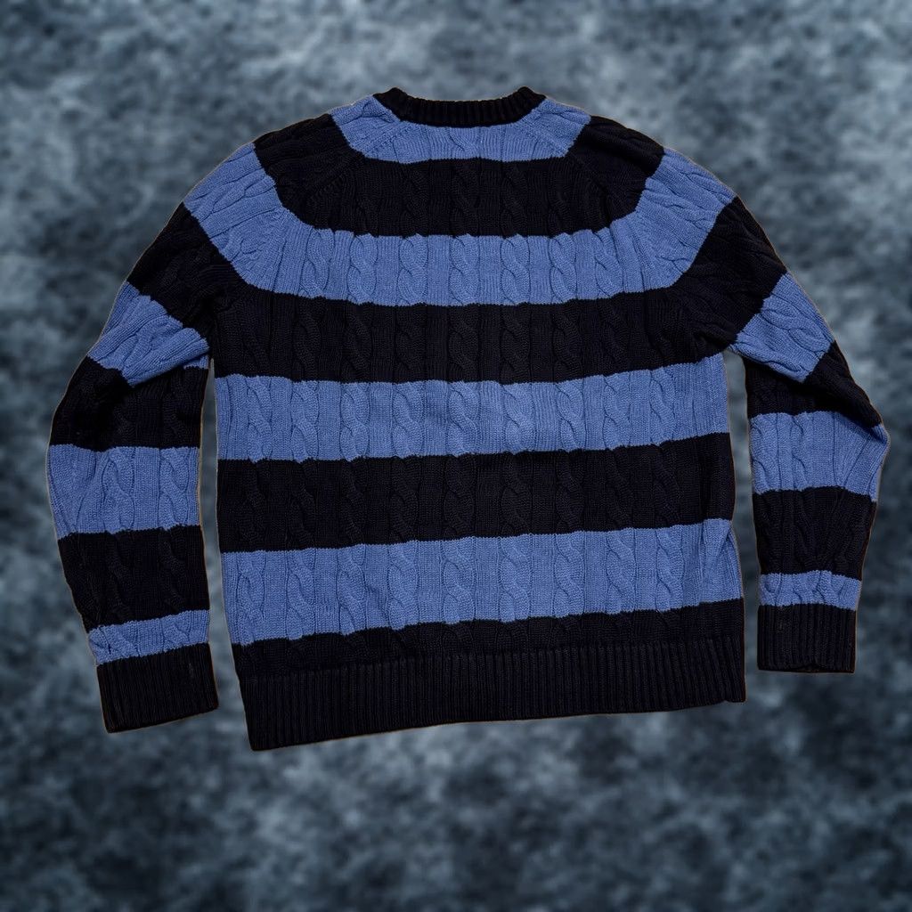 Vintage LL Bean Cable Knit Striped Pullover Sweater Men’s Medium Blue 100% Cotton 285168 Size US M / EU 48-50 / 2 - 1 Thumbnail