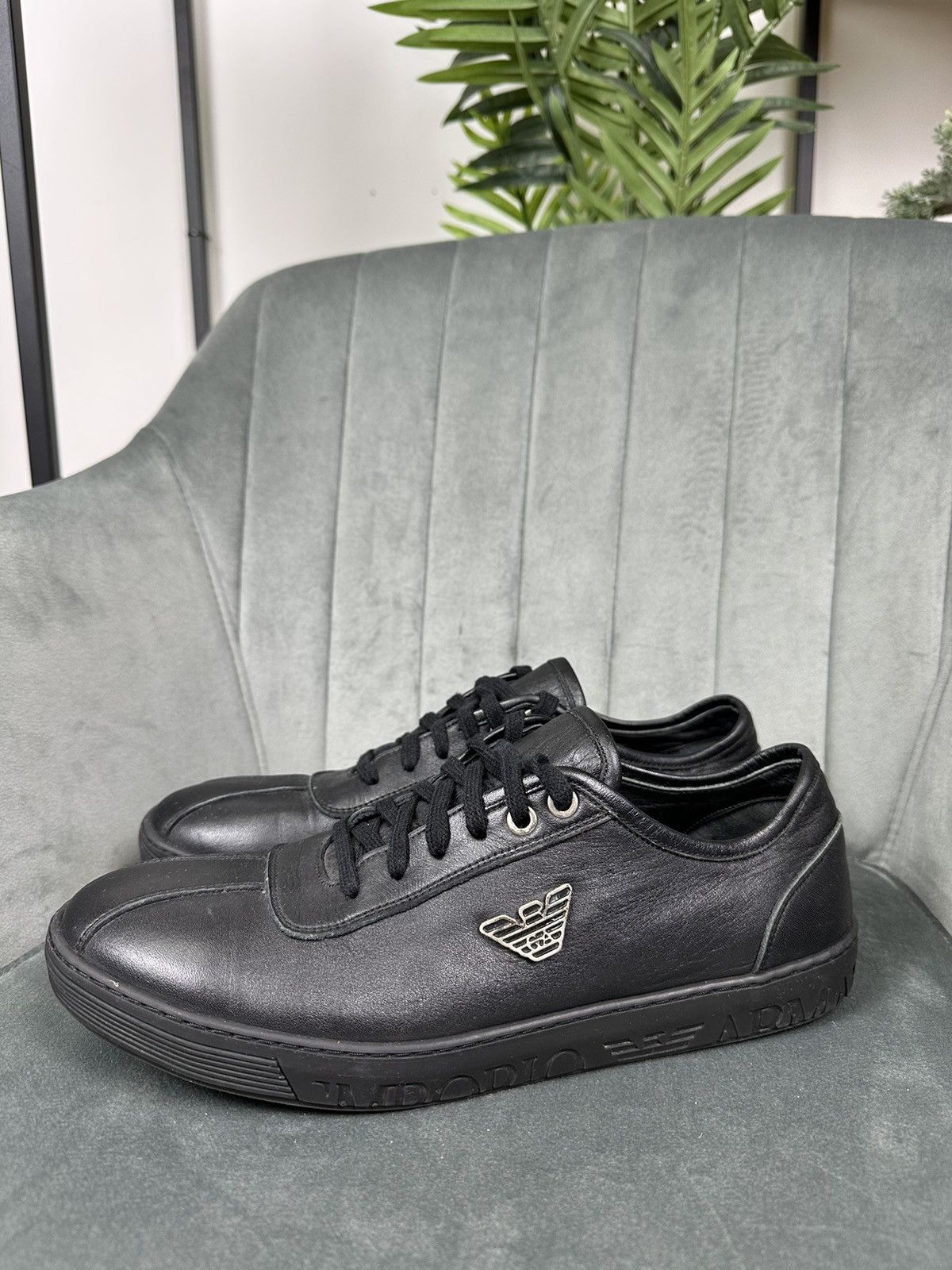 Armani × Emporio Armani Emporio Armani Leather Low Top Sneakers Shoes Men’s Black 41 Size US 8 / EU 41 - 2 Thumbnail