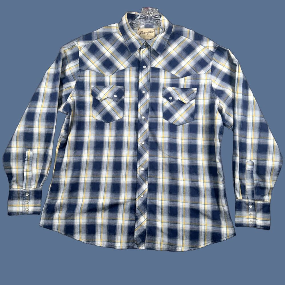 Wrangler Wrangler Shirt Mens XL Blue Pearl Snap Sawtooth Pockets Western Cowboy Plaid Button-Up Casual Size US XL / EU 56 / 4 - 1 Thumbnail