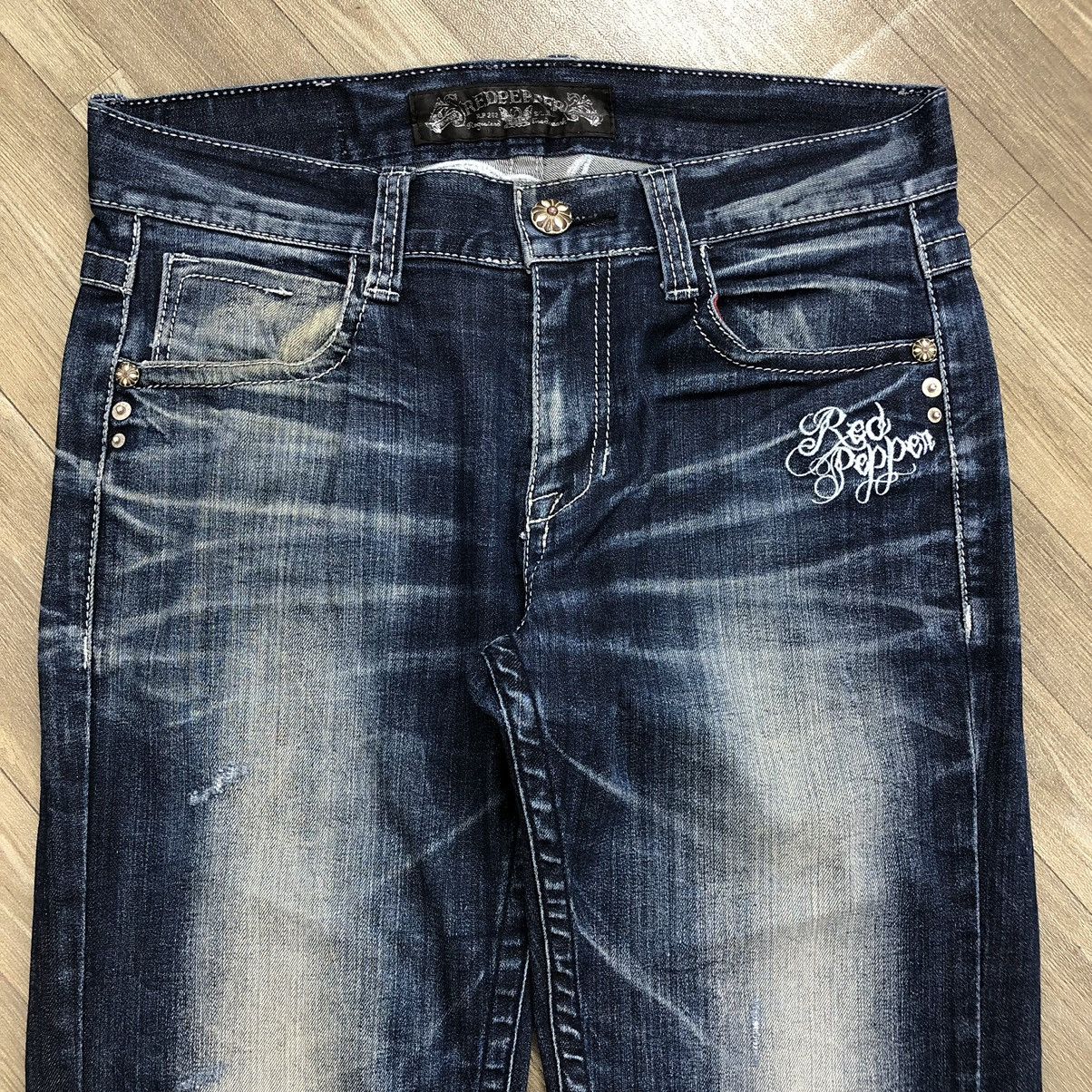 If Six Was Nine × Le Grande Bleu (L.G.B.) × Tornado Mart Y2K Red Pepper Distressed Embroidered Faded Denim Pants Size US 33 - 16 Thumbnail