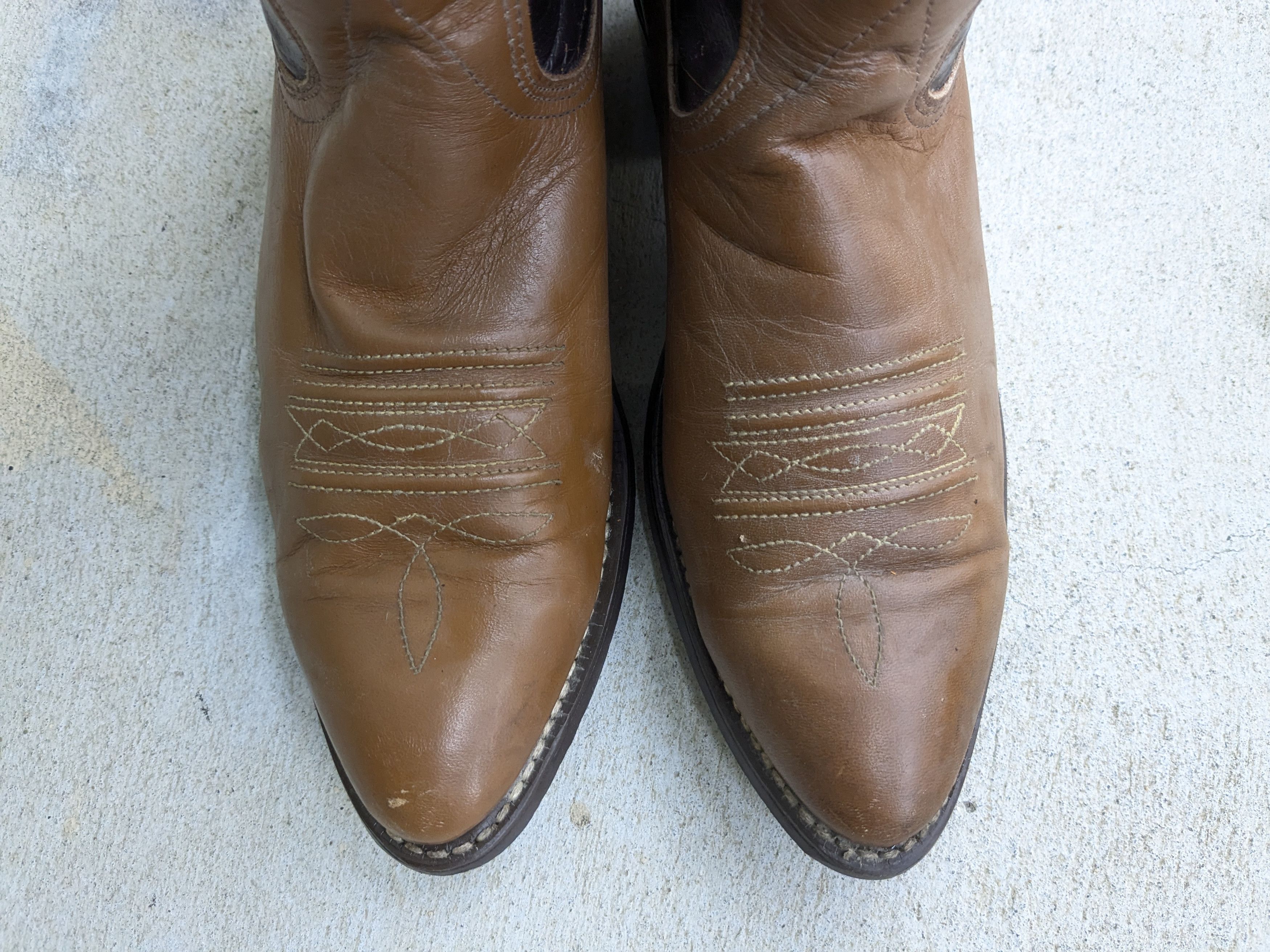 Genuine Leather Texas Cowboy Boots Brown Tan 9.5 D Leather Tan Size US 9.5 / EU 42-43 - 3 Thumbnail