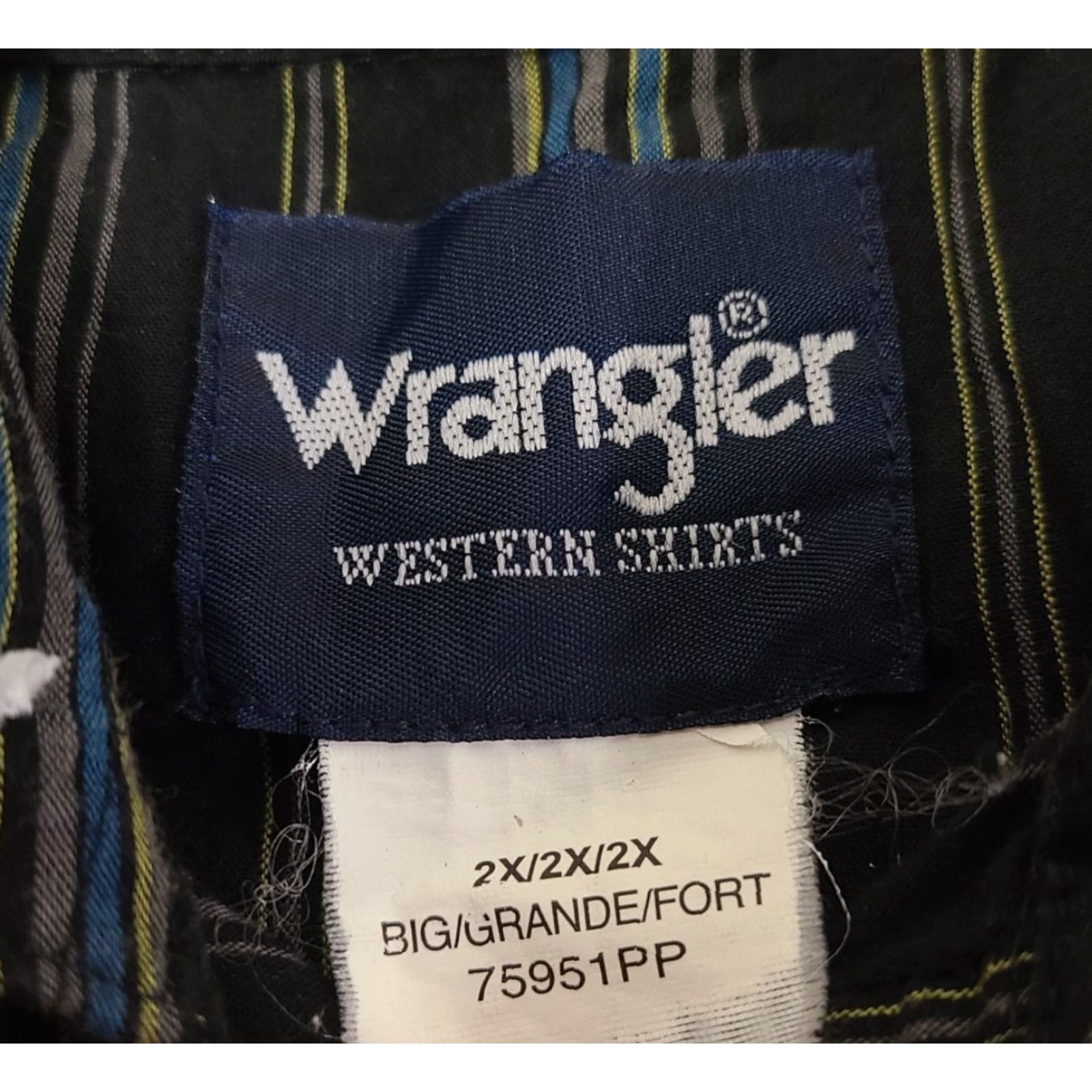 Wrangler Wrangler Shirt Adult Big 2X Black Blue Striped Western Wear Long Sleeve Mens Size US XXL / EU 58 / 5 - 4 Thumbnail