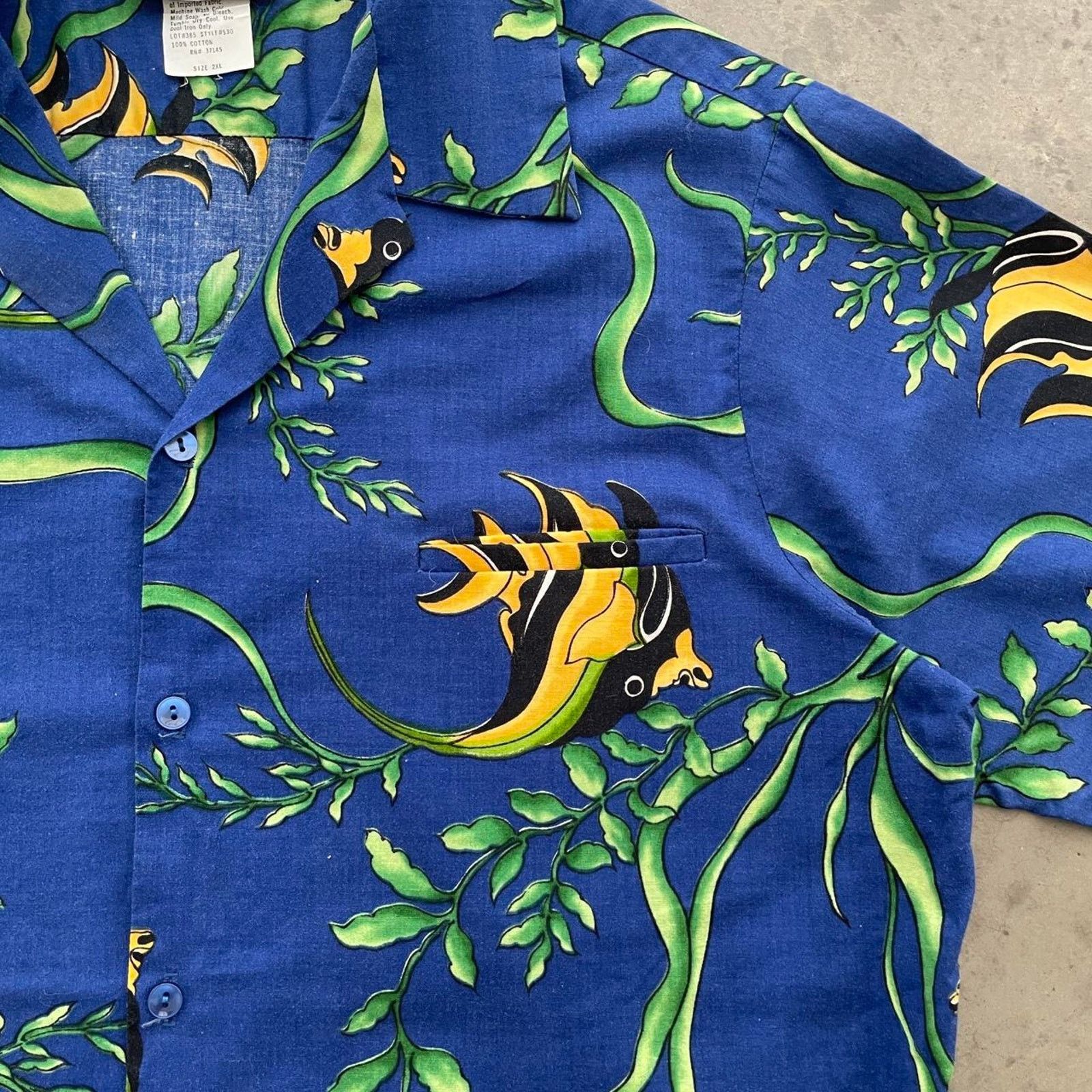 Vintage Vintage Striped Tropical Fish Blue Hawaiian Shirt Size US XXL / EU 58 / 5 - 3 Thumbnail