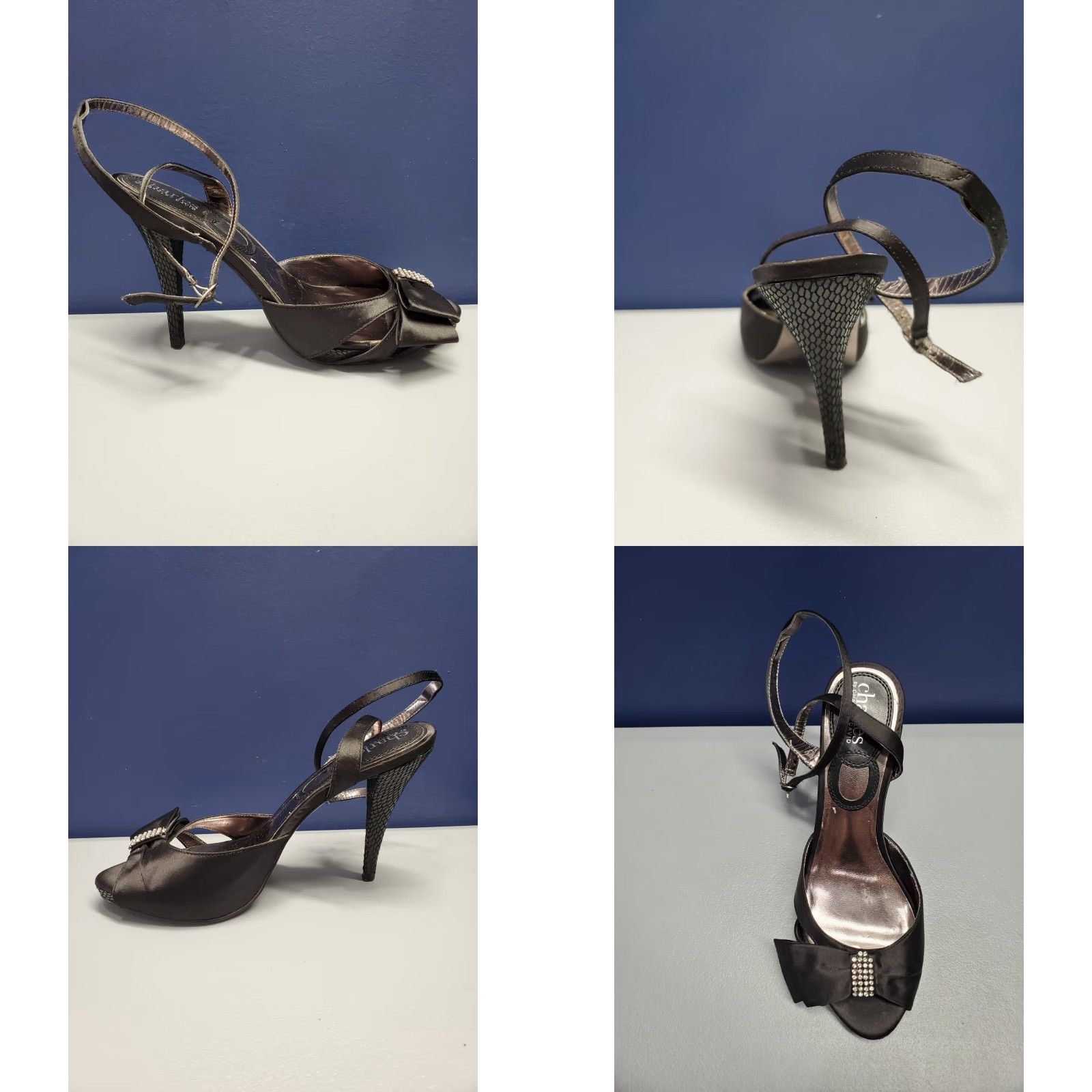 Vintage Charles by Charles David Heels Womens Size 7.5M Black Rhinestone Ankle Strap Pump Size US 8 / IT 38 - 8 Thumbnail