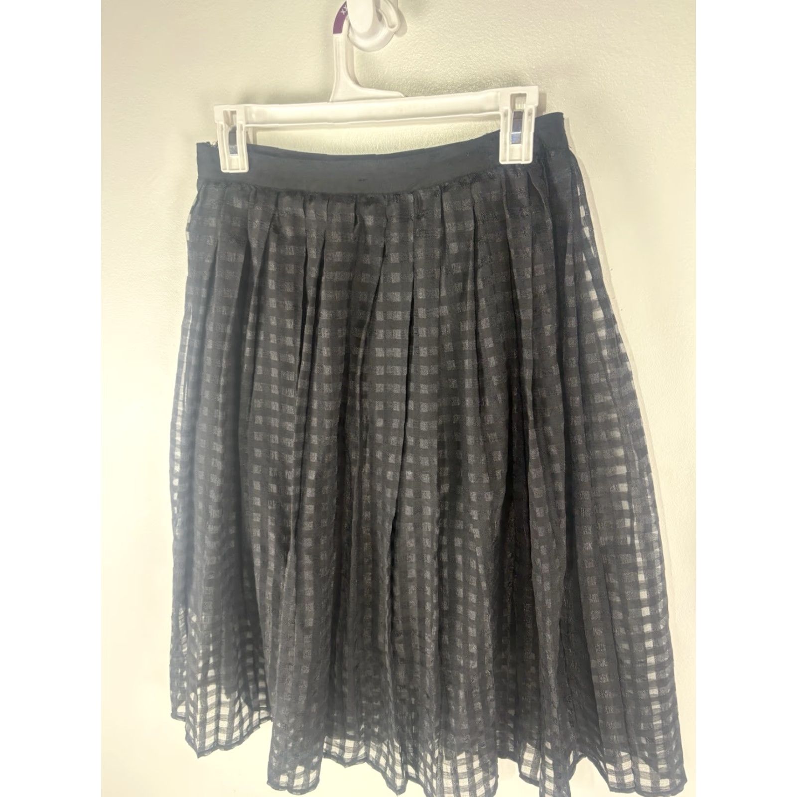 Vintage Elle Black Checked Sheer Overlay Lined Pleated Ruffled Midi Skirt Womens Size 4 Size 27" / US 4 / IT 40 - 4 Thumbnail