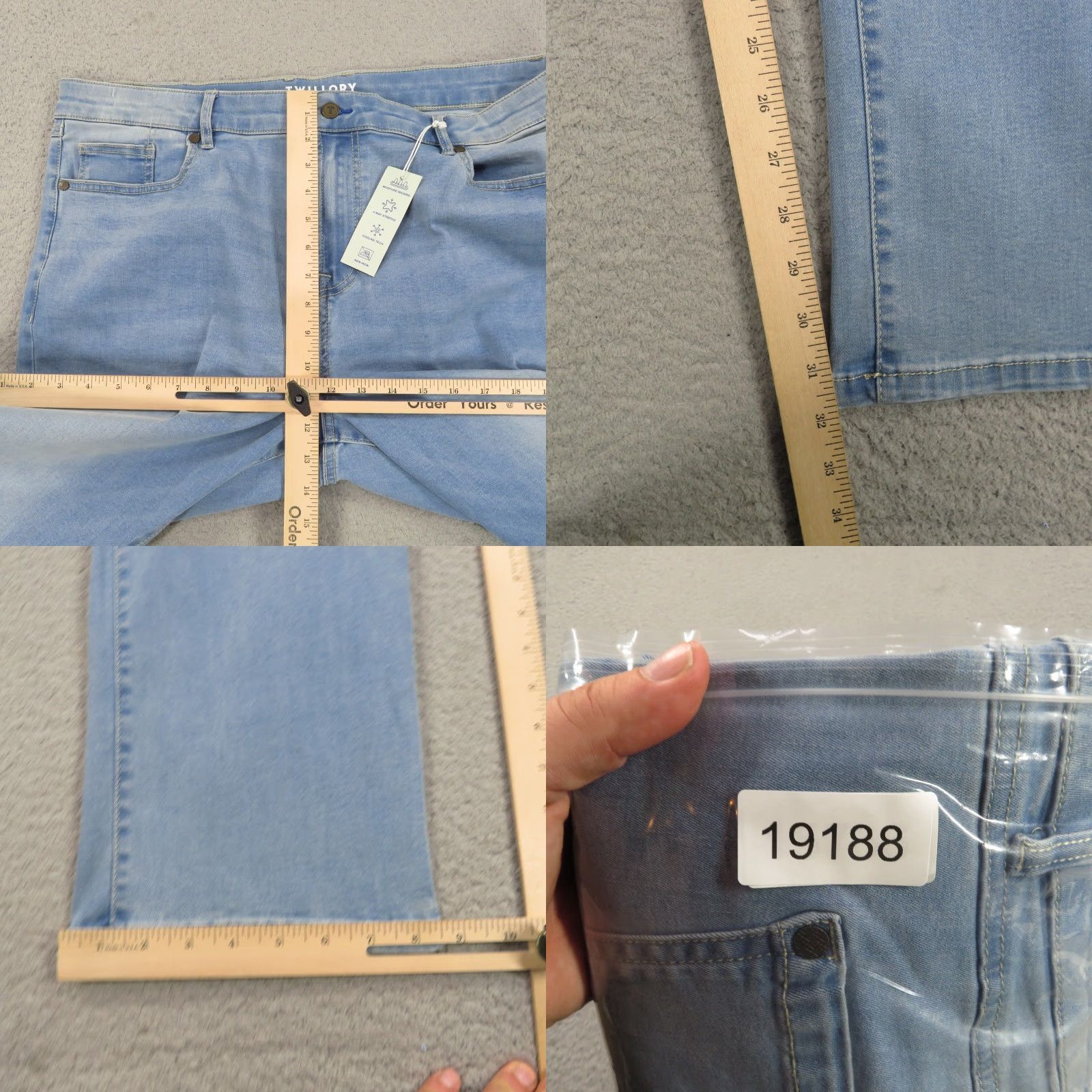 Vintage Twillory Jeans Mens 40x32 Denim Light Wash Regular Straight 5-Pocket Stretch Blue Size US 40 / EU 56 - 9 Thumbnail