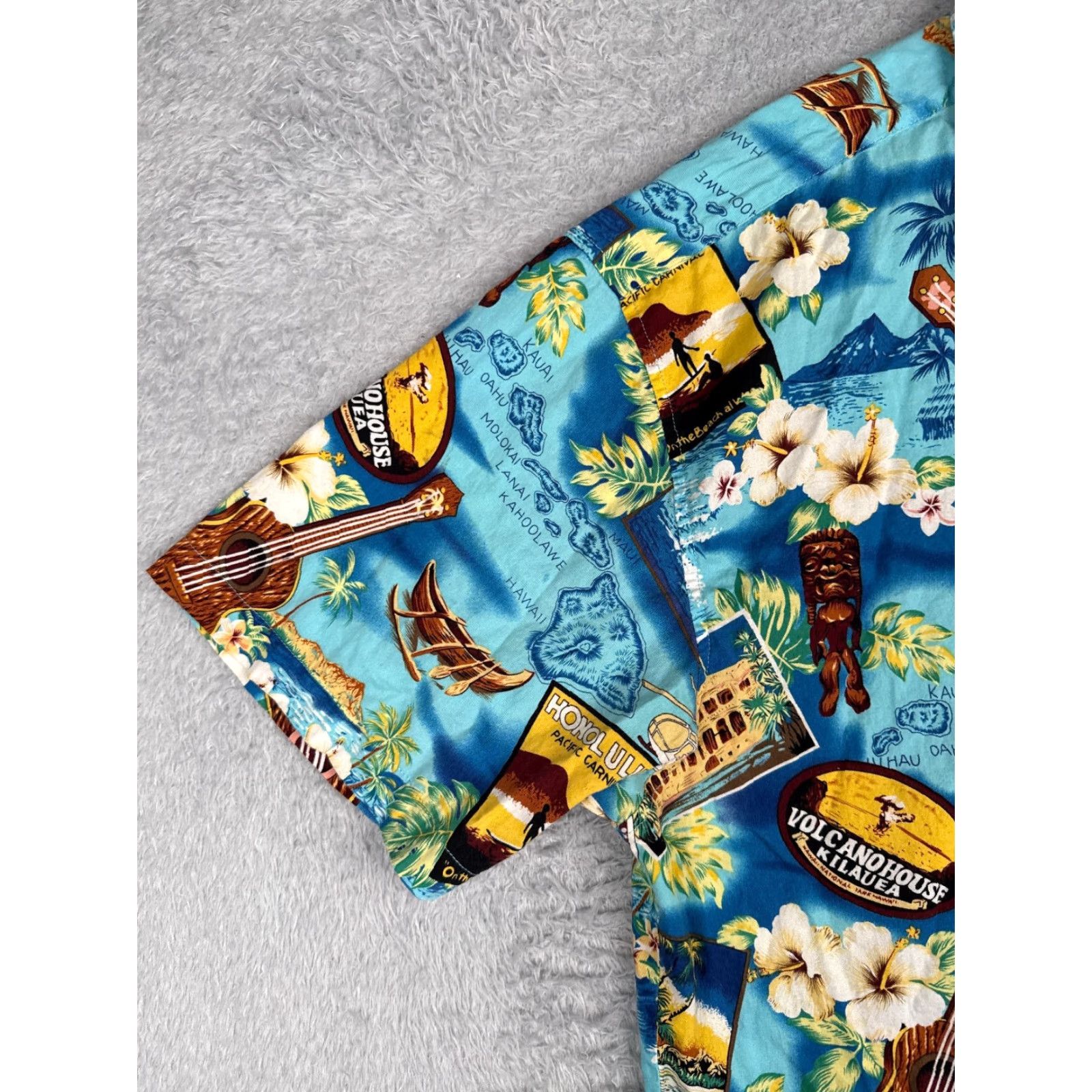 Vintage VINTAGE High Surf Shirt Adult 2XL Blue Floral Tiki Ukulele Button Up 100% Cotton Size US XXL / EU 58 / 5 - 3 Thumbnail