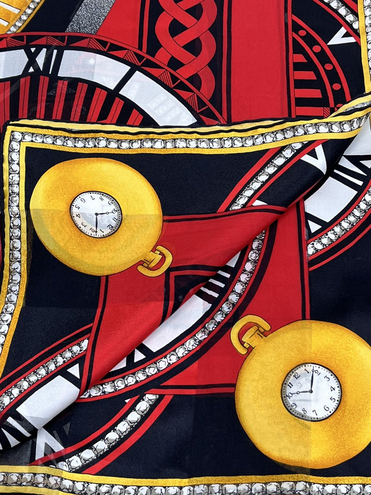 Cartier Cartier Made In France Red Silk Scarf 85x85 Cm Clock Print Size ONE SIZE - 10 Thumbnail