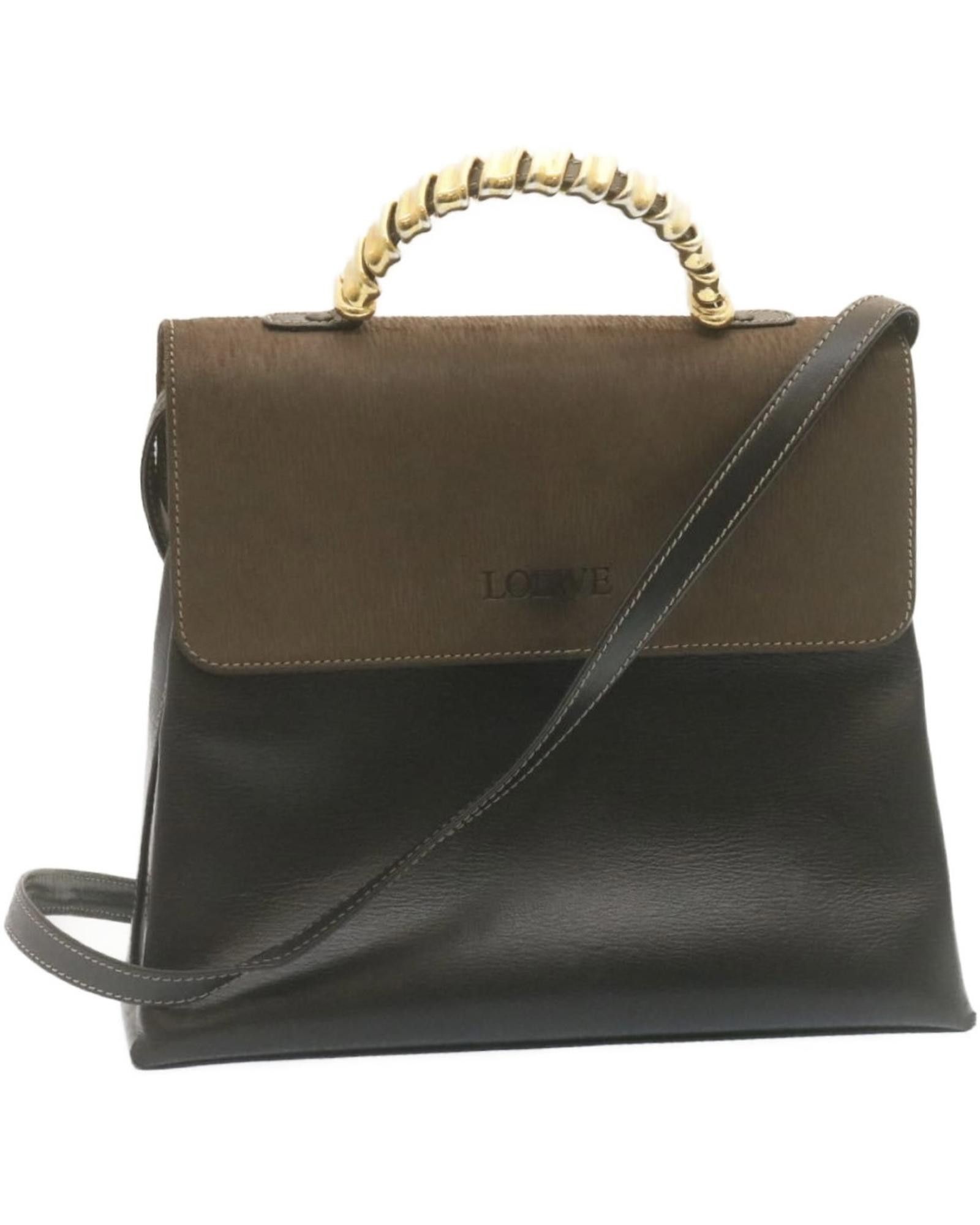 image of Loewe Velazquez Twist Handle Leather 2Way Hand Bag - Black Brown, Women's