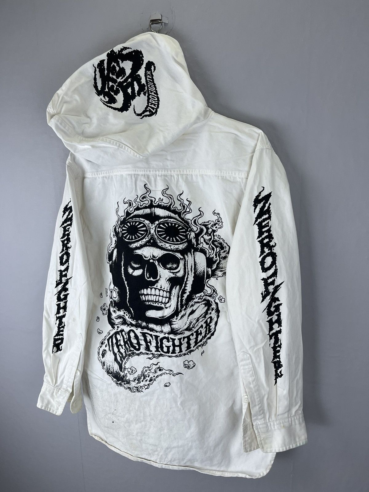 If Six Was Nine × Vintage VINTAGE ZERO FIGHTER Big Printed Army Skulls Button Hoodie Size US M / EU 48-50 / 2 - 3 Thumbnail