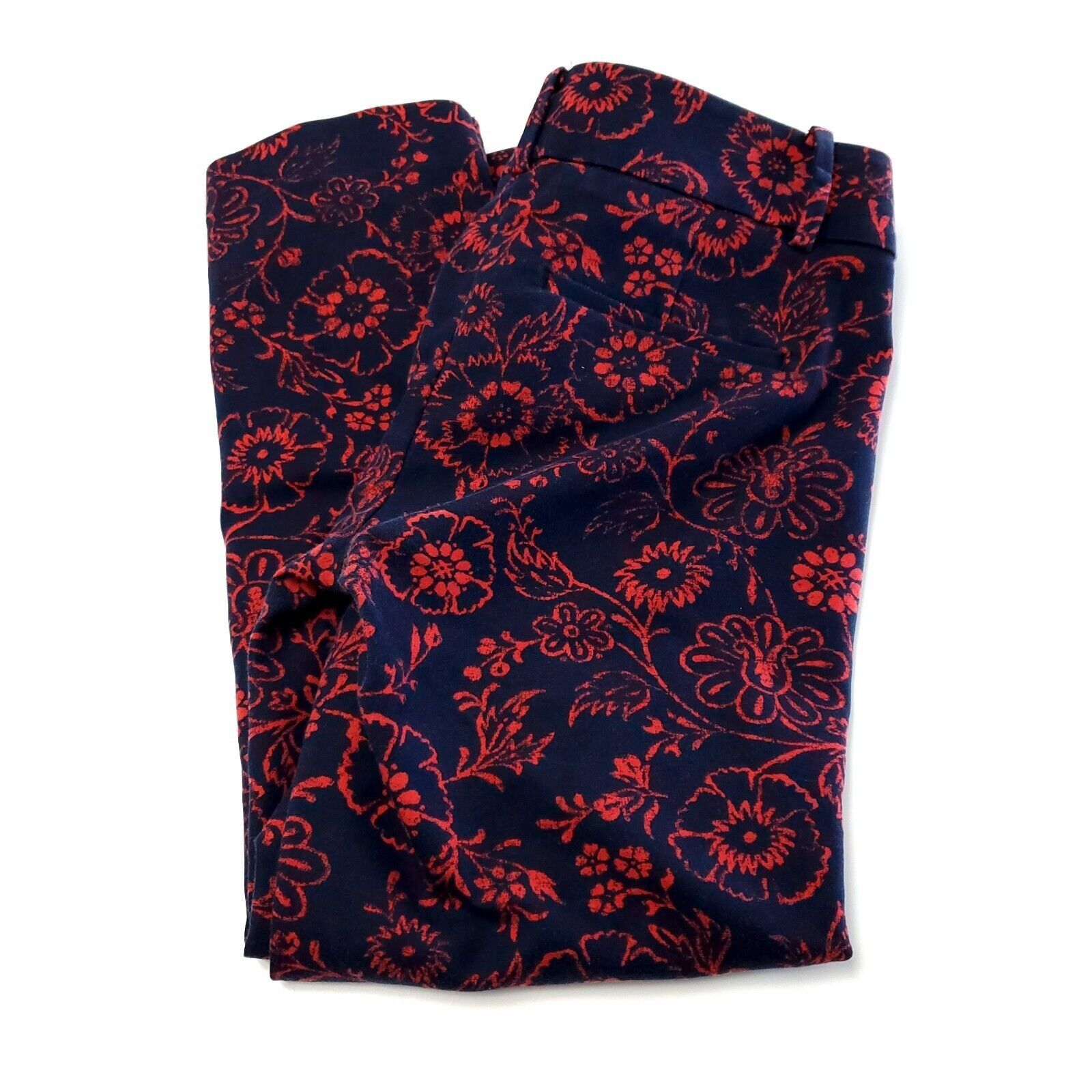 Ann Taylor Ann Taylor Loft Riviera Blue Red Floral Capri Cotton Rayon P Size 29" - 1 Thumbnail
