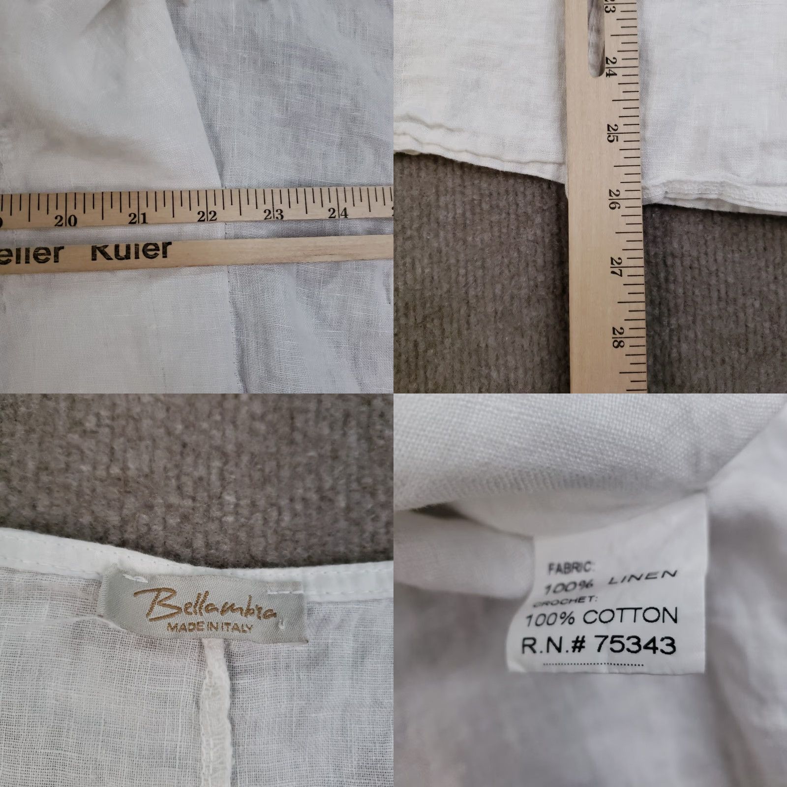 Vintage Bellambra Linen Blouse Womens Large White V-Neck Short Sleeve Casual Tunic Lagenlook Size L / US 10 / IT 46 - 8 Thumbnail