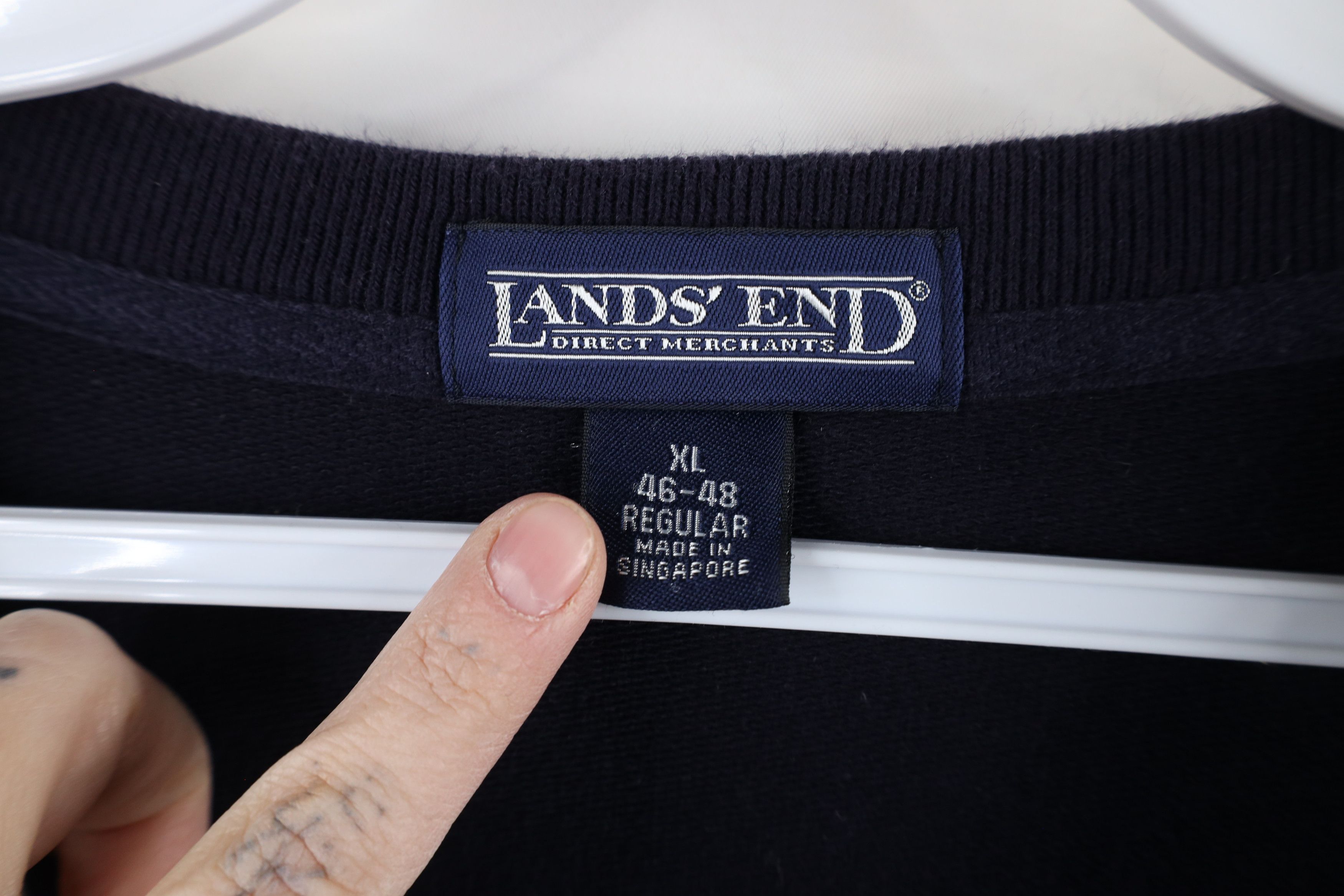Lands' End × Vintage Vintage 90s Lands End Cotton Knit V-Neck Sweater Navy Blue Size US XL / EU 56 / 4 - 5 Thumbnail