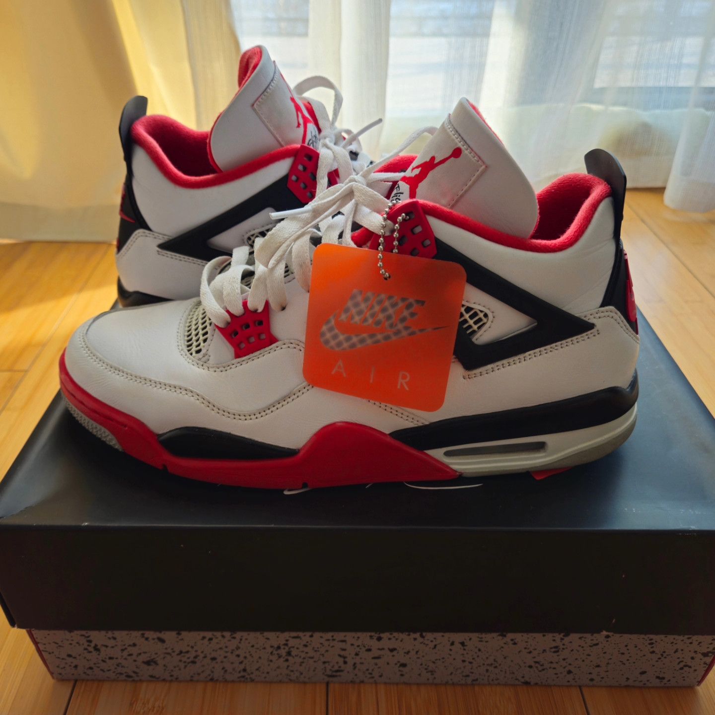 image of Jordan Brand 4 Fire Red 2020 Shoes in White Fire Red/Black/Tech Grey, Men's (Size 12)