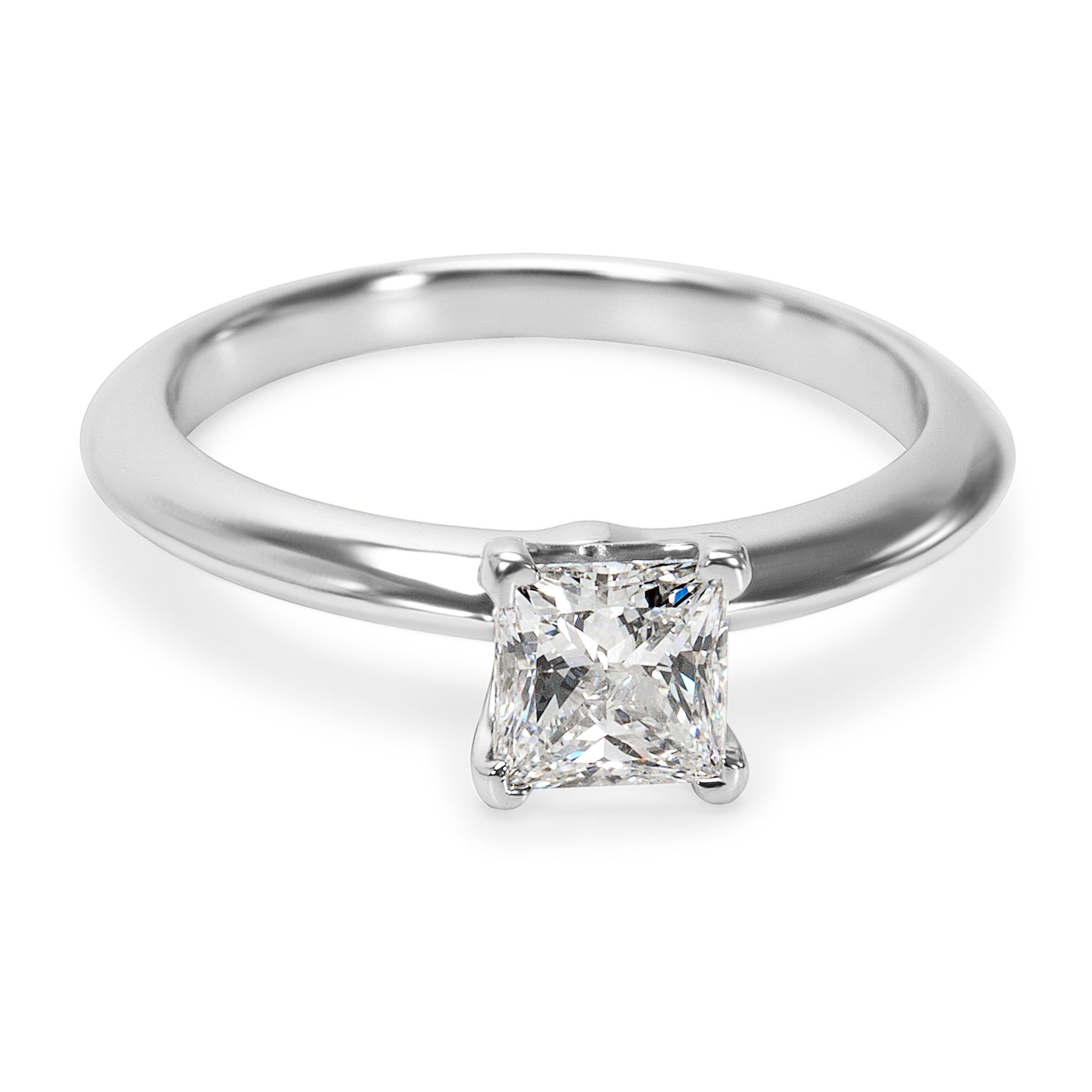 image of Tiffany Co Tiffany & Co. Solitaire Princess Diamond Engagement Ring In Platinum 0.53 Ct in Silver, 