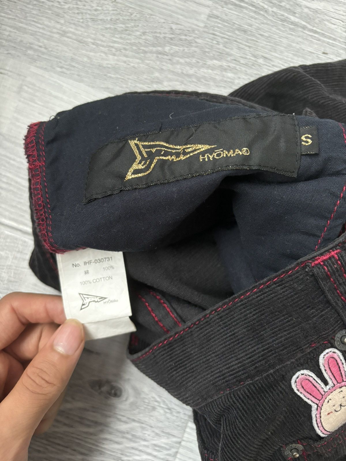20471120 Hyoma 'Red Line' Black Corduroy Trousers Pants