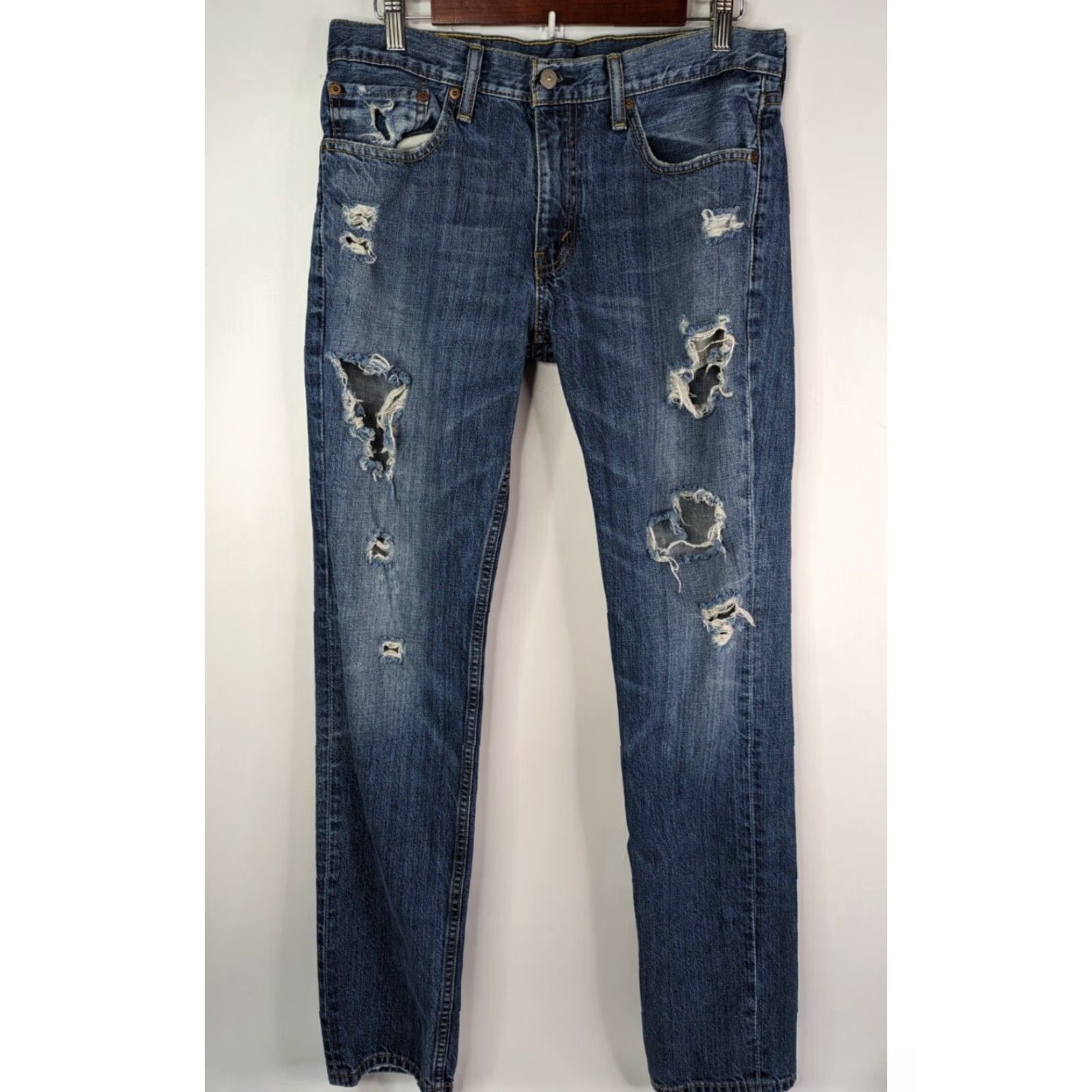 Levi's Levi's 511 Jeans Slim Fit Stretch Dark Wash Distressed Jeans Men 32x34 Denim 5-Pocket Belt Loops Zip Inseam 34 Vintage? No Size US 32 / EU 48 - 2 Thumbnail