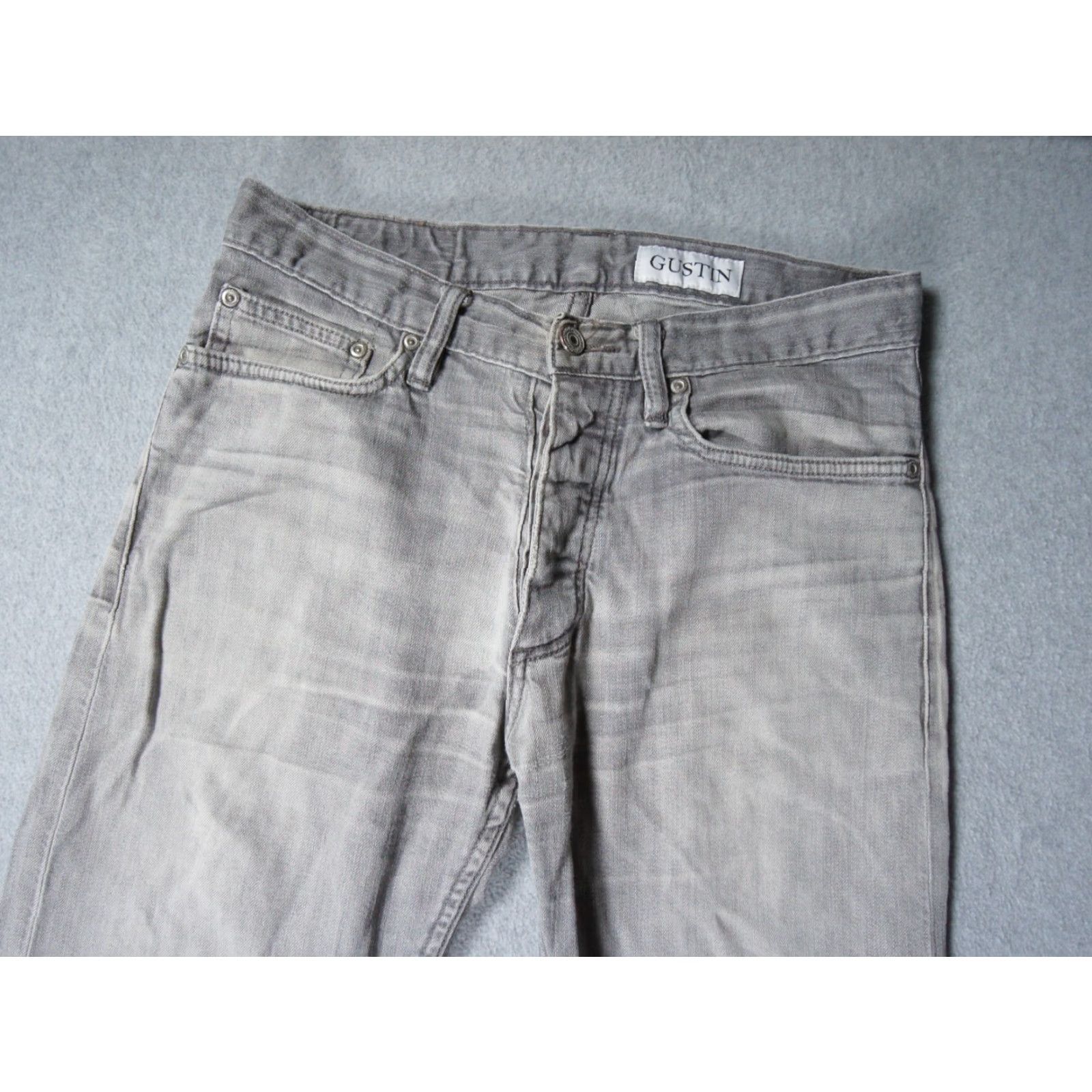 Gustin Gustin Jeans Means 30x30 Gray Denim Pants Button Fly Straight Worn Distressed 30x30 Vel 5-Pocket Mens Jeans Regular Gray Cotton Denim) Size US 30 / EU 46 - 3 Thumbnail