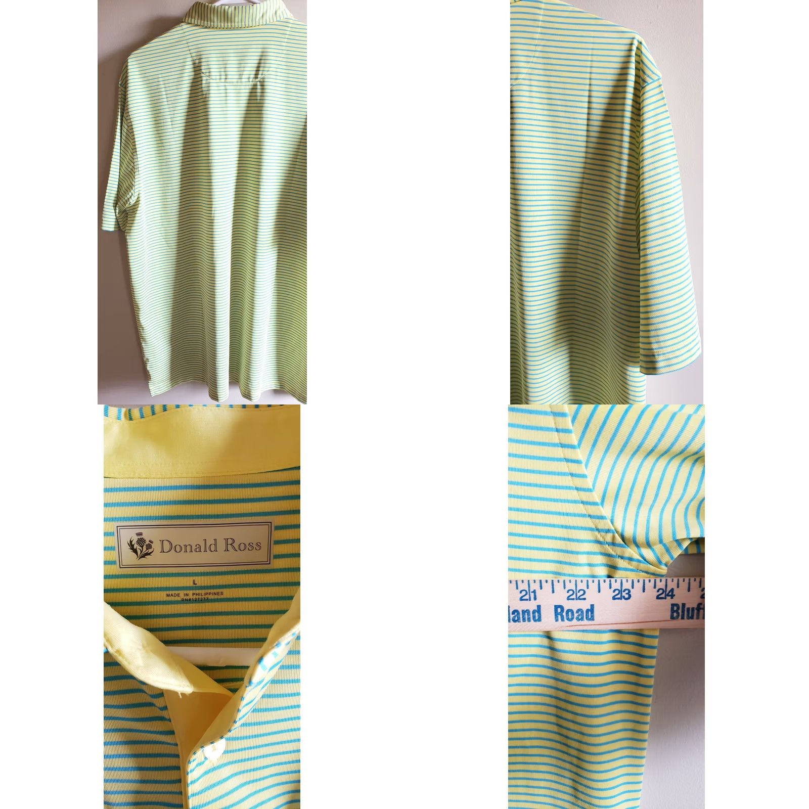 Vintage Donald Ross Mens L Polo Golf Short Sleeve Shirt Neon Yellow with Blue Stripes Size US L / EU 52-54 / 3 - 8 Thumbnail