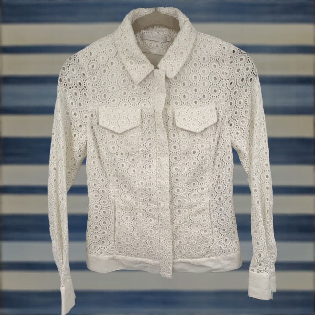 ANNE FONTAINE Anne Fontaine UGOLINE White Eyelet Cotton Button Jacket Women's Size 36 Size XS / US 0-2 / IT 36-38 - 1 Thumbnail