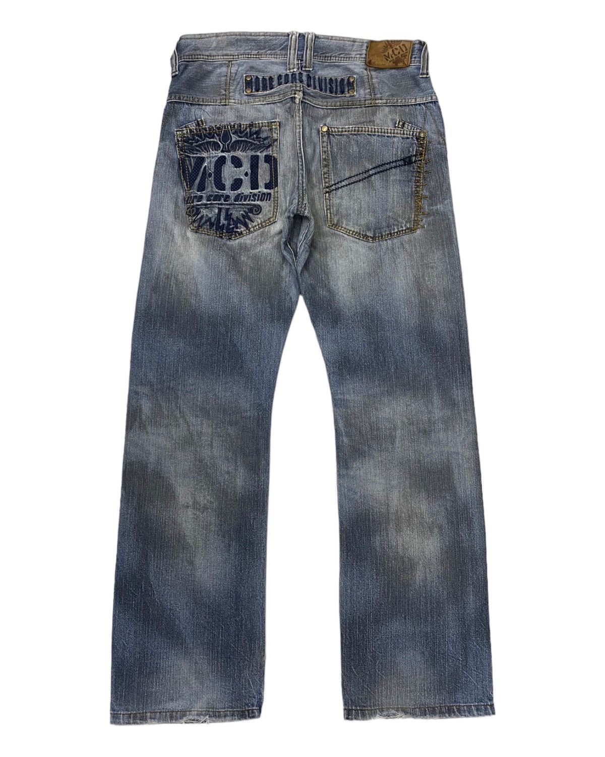 image of Archival Clothing x Hysteric Glamour More Core Division Embroidery Distressed Denim Jeans in Blue (