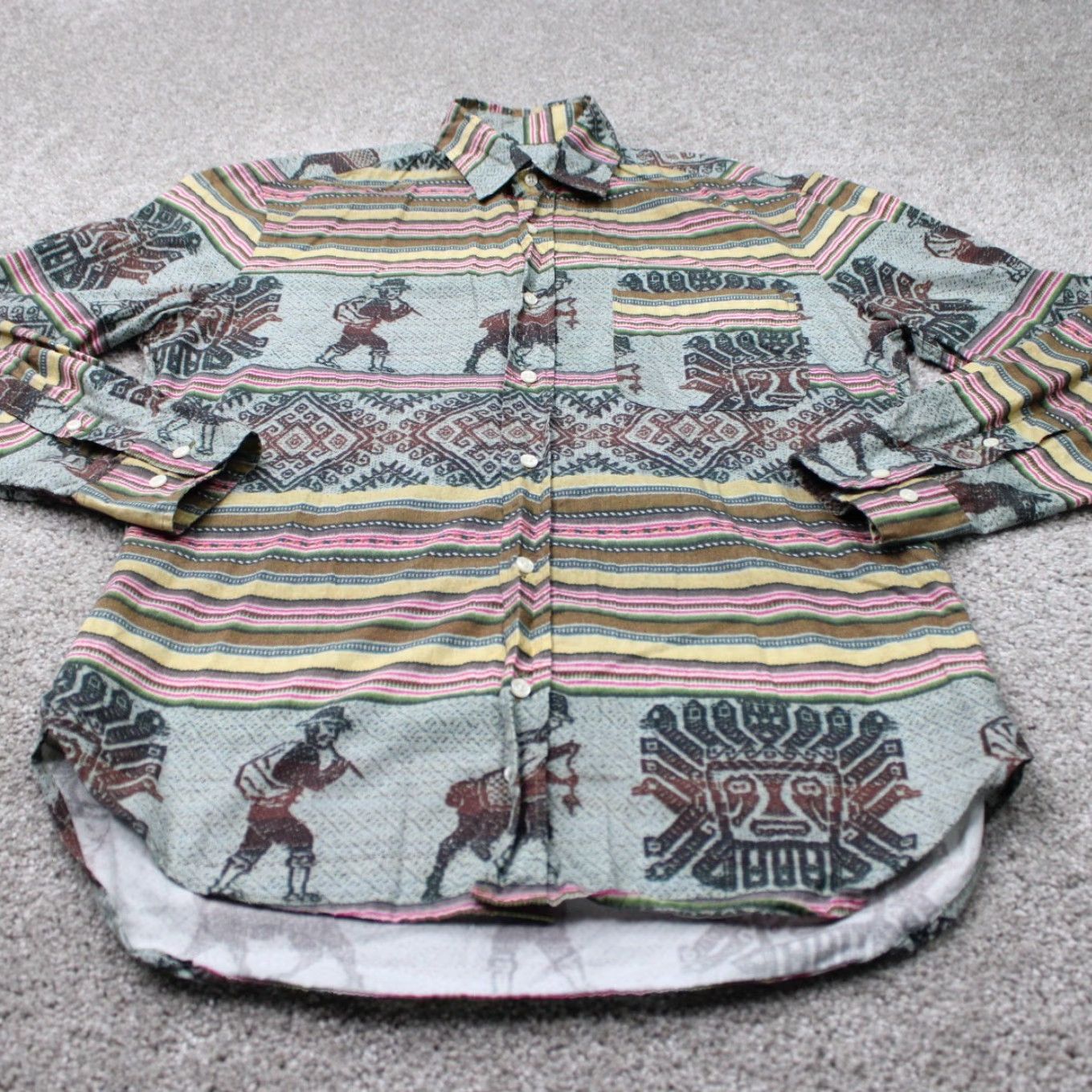 Vintage VTG Gitman Santiago Shirt Mens Small Green/Pink/Yellow Southwestern S/S Button Up Shirt Size US S / EU 44-46 / 1 - 3 Thumbnail