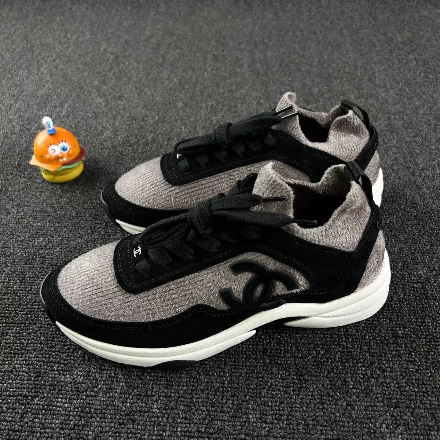 Chanel Chanel black and gray colorblock knit sneakers W38 Size US 7.5 / IT 37.5 - 1 Thumbnail