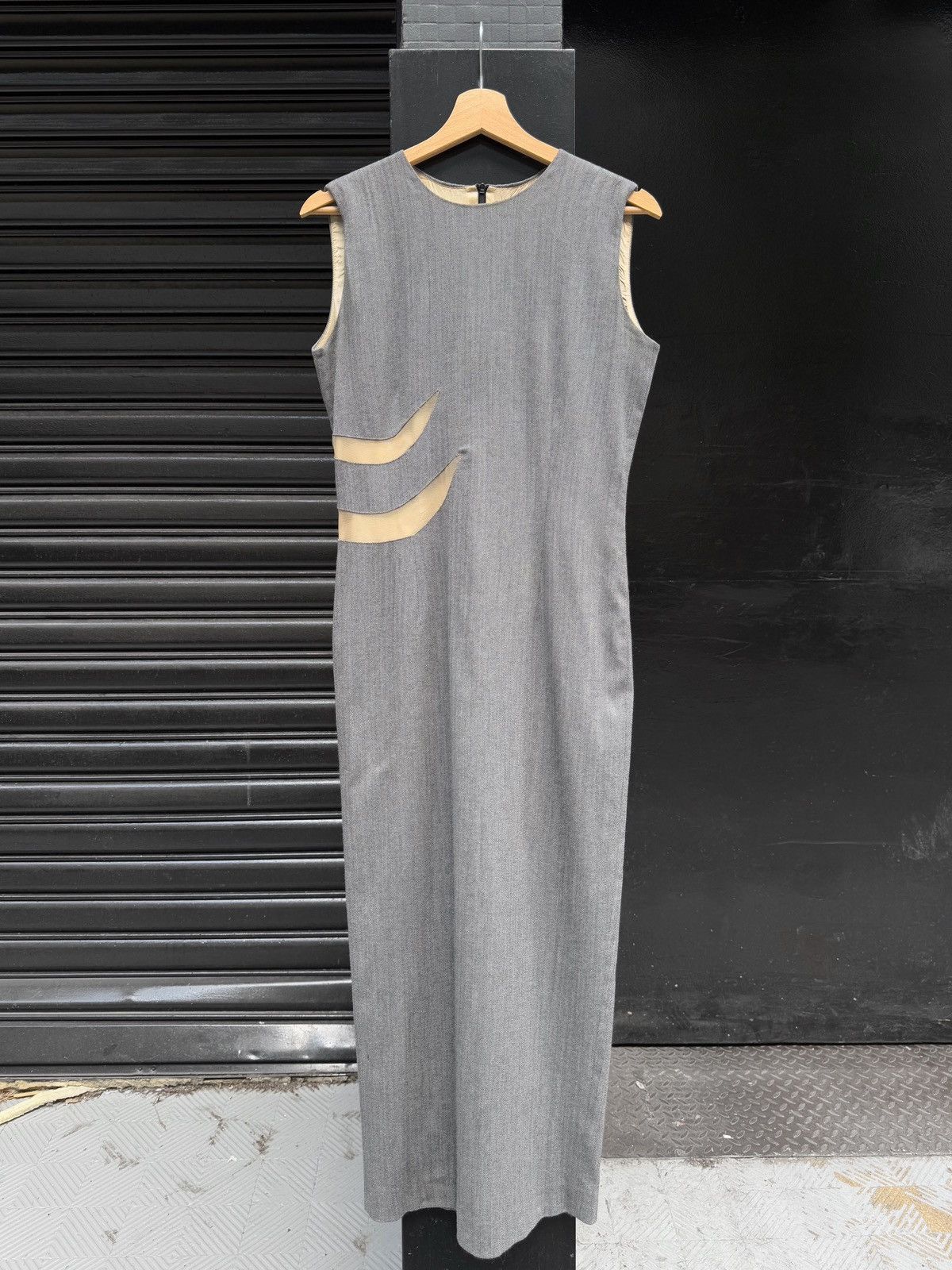 Alexander McQueen AW98 Slashed Sheer Panels Wool Maxi Dress