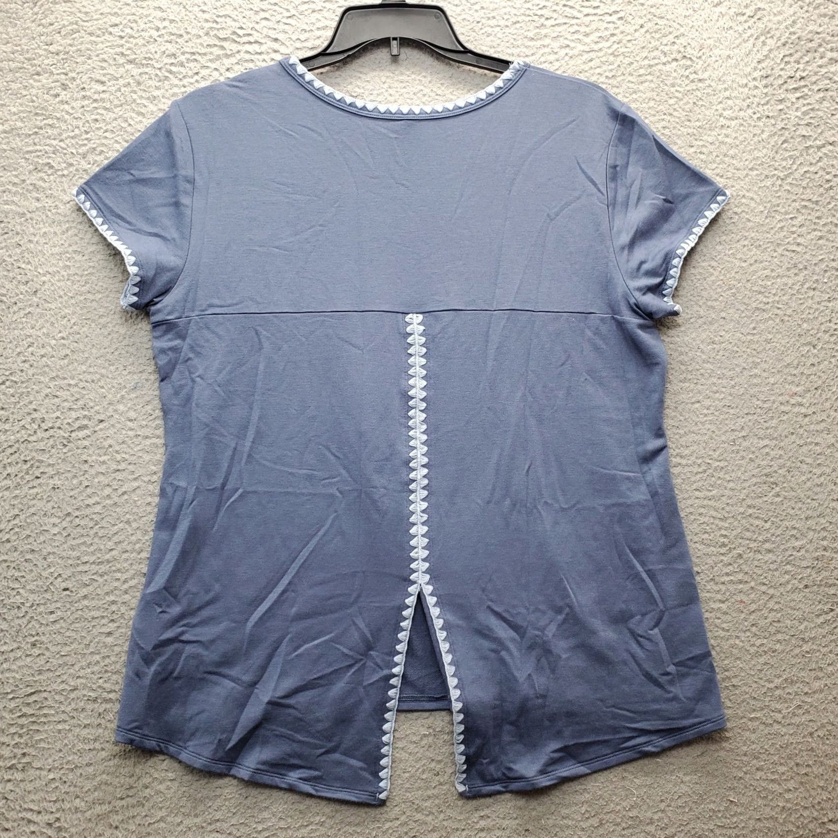 Vintage Ideology Blouse Women XL Blue Short Sleeve Pullover Slit Back Blanket Stitch Shirt Size XL / US 12-14 / IT 48-50 - 2 Thumbnail