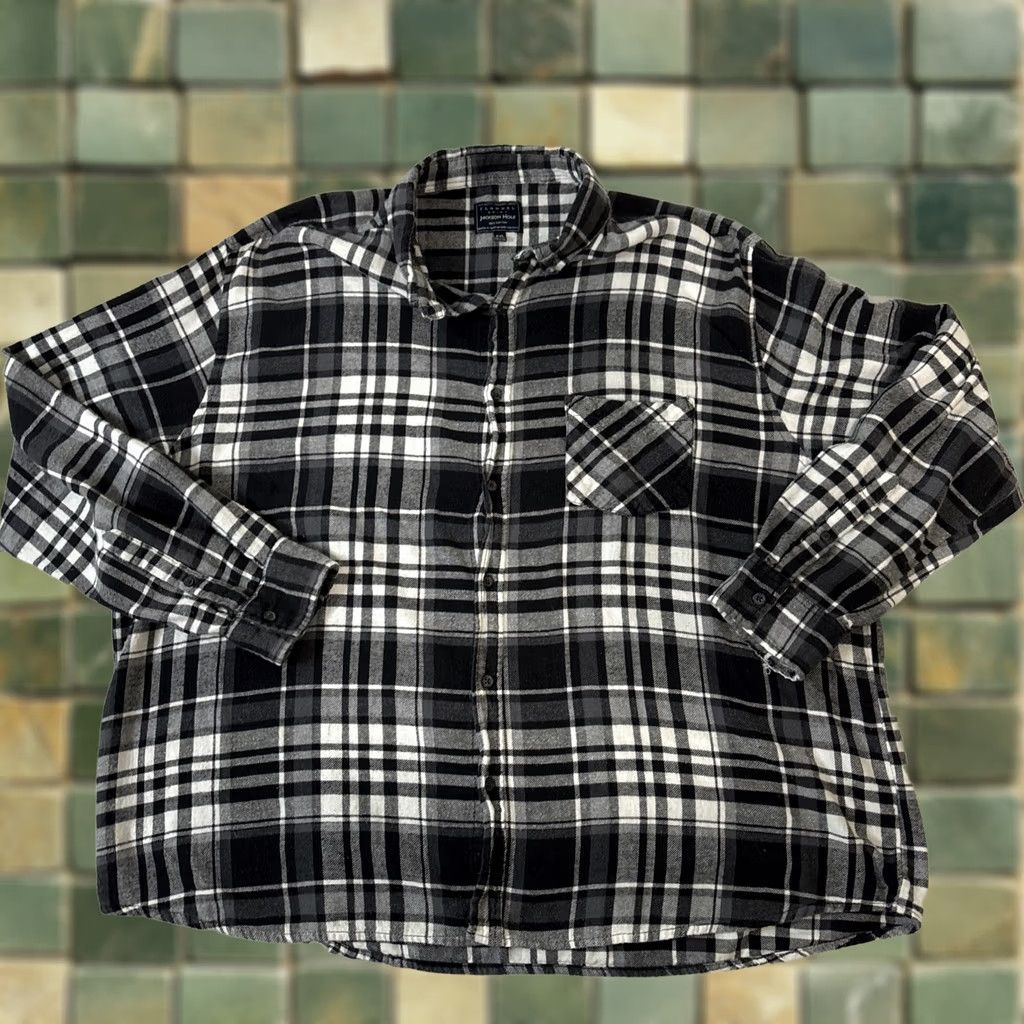 Vintage Jackson Hole Mens Button-Up Shirt Navy Blue White 4XL Plaid Flannel Cotton Long Sleeve Button-Down Big & Tall Mens Clothing Size US XXL / EU 58 / 5 - 1 Thumbnail
