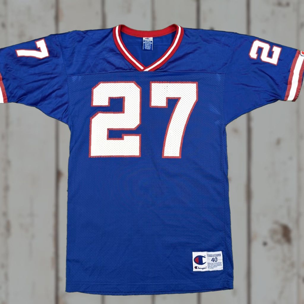 Champion VINTAGE Champion Football Jersey Mens M Blue NY Giants 90s Hampton 27 Raglan Short Sleeve T-Shirt Pullover Graphic Print Size US M / EU 48-50 / 2 - 1 Thumbnail