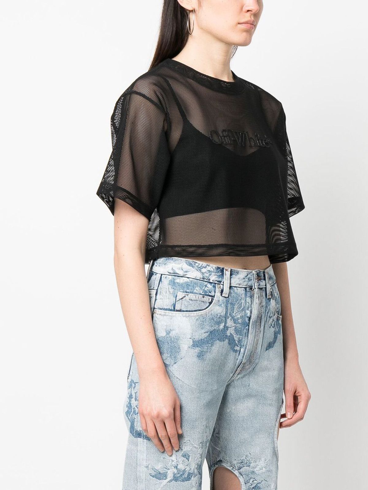 Off-White o1gr1nt0325 Bookish Mesh Crop T-Shirt in Black Size S / US 4 / IT 40 - 3 Thumbnail