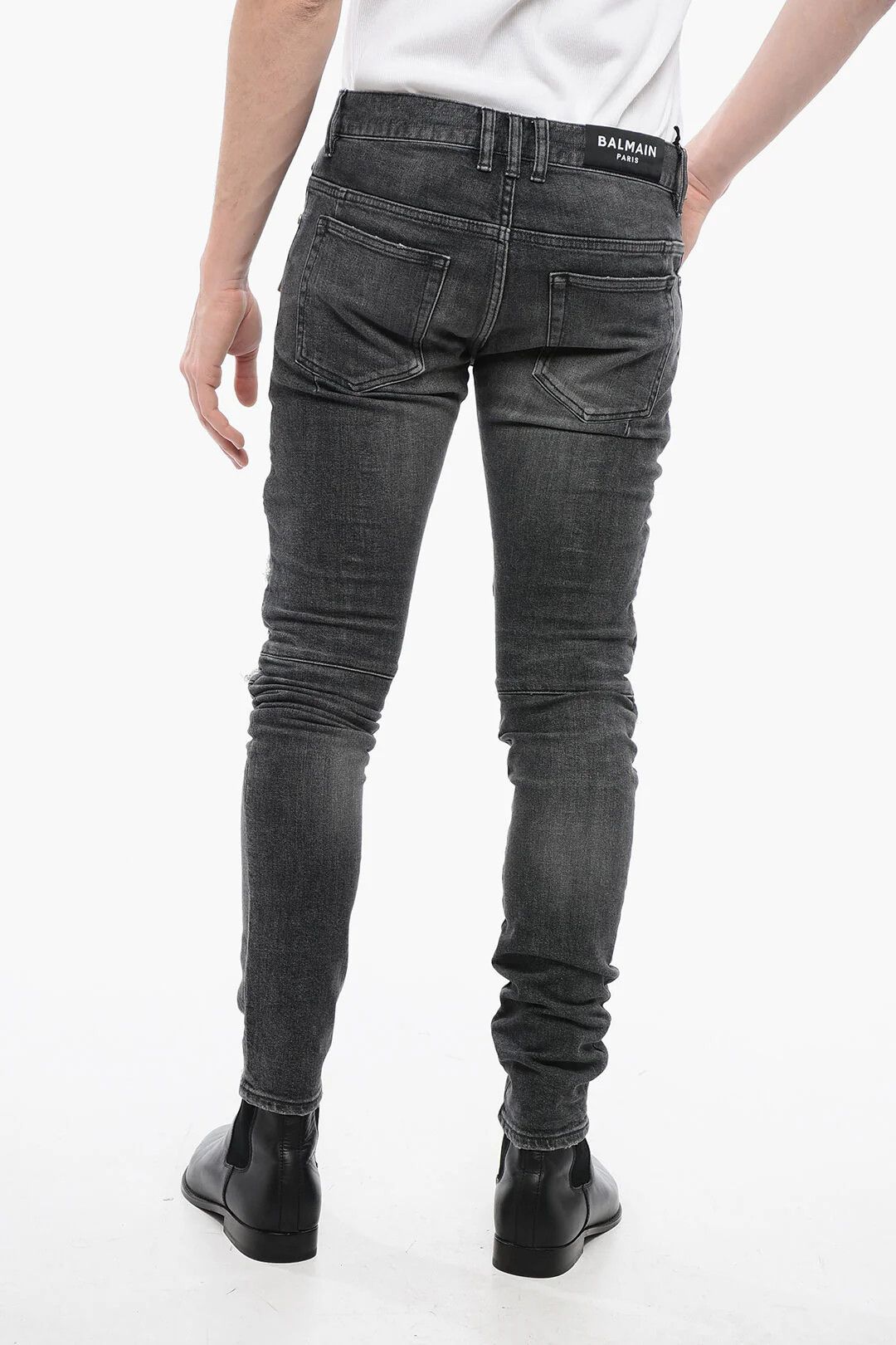 Balmain og1mm0326 Denim Multi-Pocket Distressed Jeans in Grey Size US 31 - 2 Thumbnail