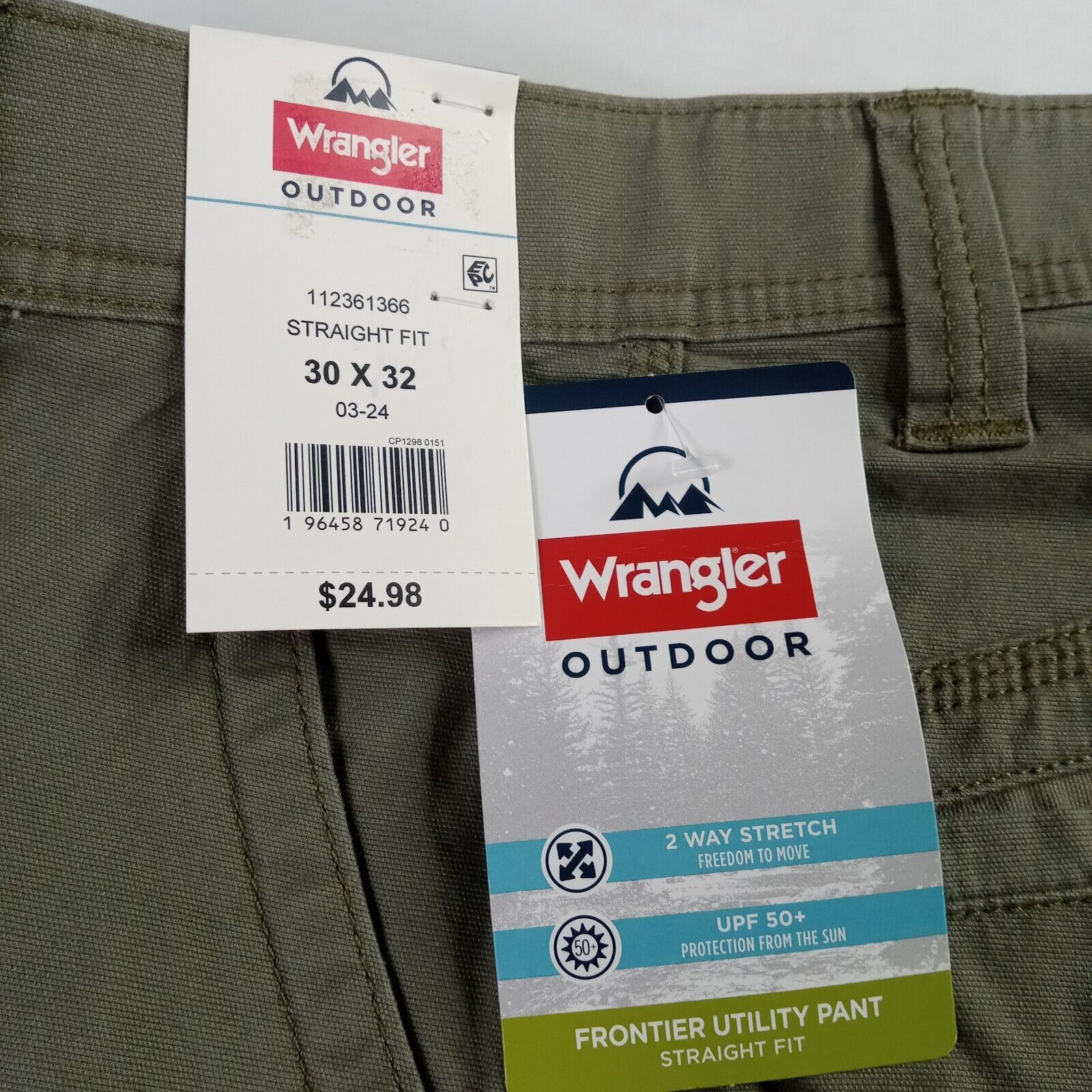 Wrangler Wrangler Outdoor Utility Pants Mens 30x32 Green Straight Fit Size US 30 / EU 46 - 2 Thumbnail