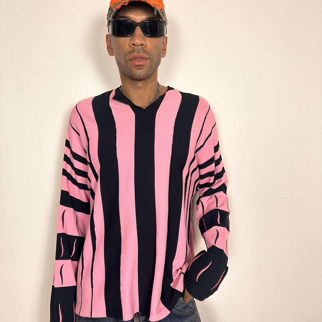 Kiko Kostadinov Kiko Kostadinov 2021 Hydra Pink/Black Striped Sweater Size US XL / EU 56 / 4 - 7 Thumbnail