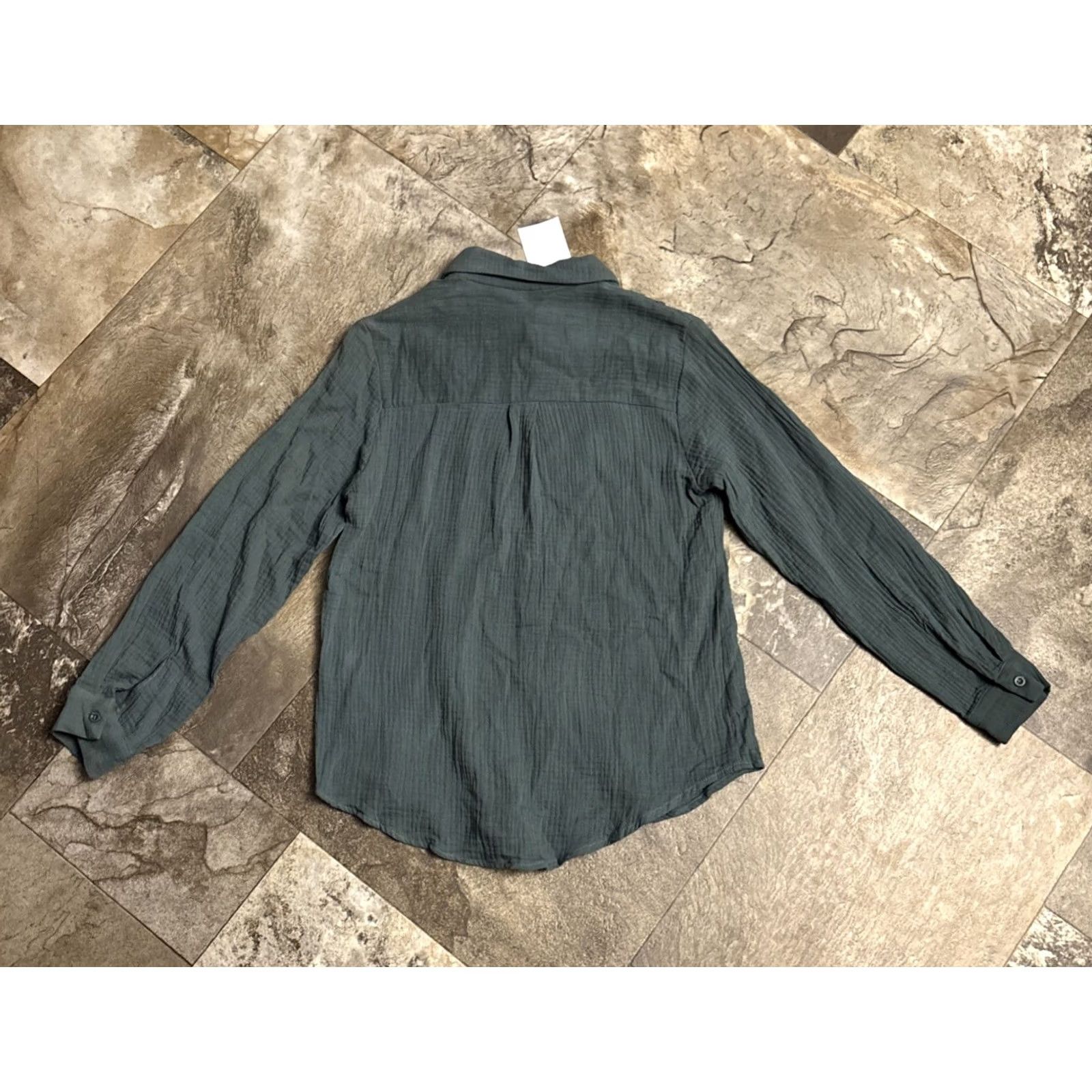 Vintage Boutique Blouse Shirt Womens M Green Button Collar Knit Polyester Long Sleeve Lace Ruffle NWT L/S Size M / US 6-8 / IT 42-44 - 4 Thumbnail