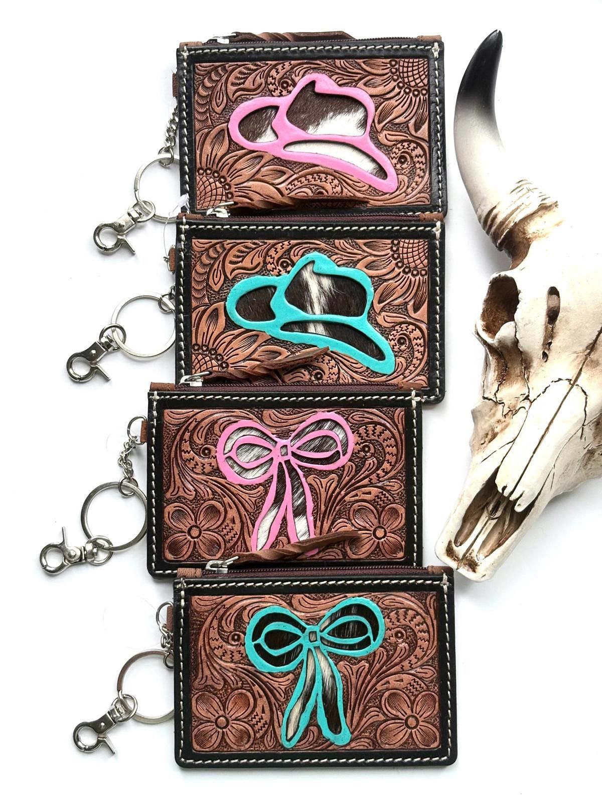 Other Tooled Leather Keychain Wallet Thunderbird Longhorn Bow Hat Size ONE SIZE - 7 Thumbnail