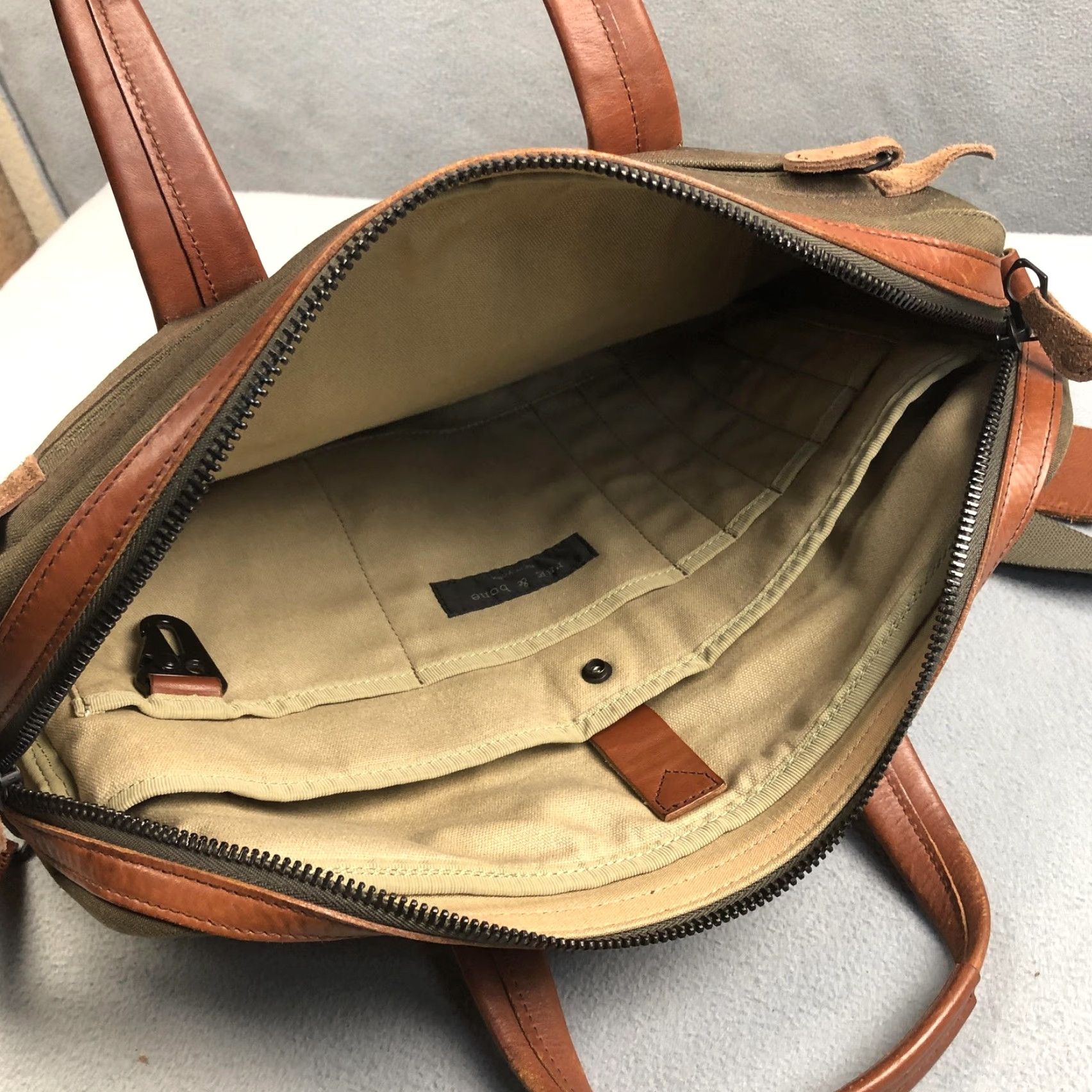 Rag & Bone Rag & Bone Bag Mens Green Derby Canvas Leather Messenger Satchel Crossbody Bag Size ONE SIZE - 6 Thumbnail