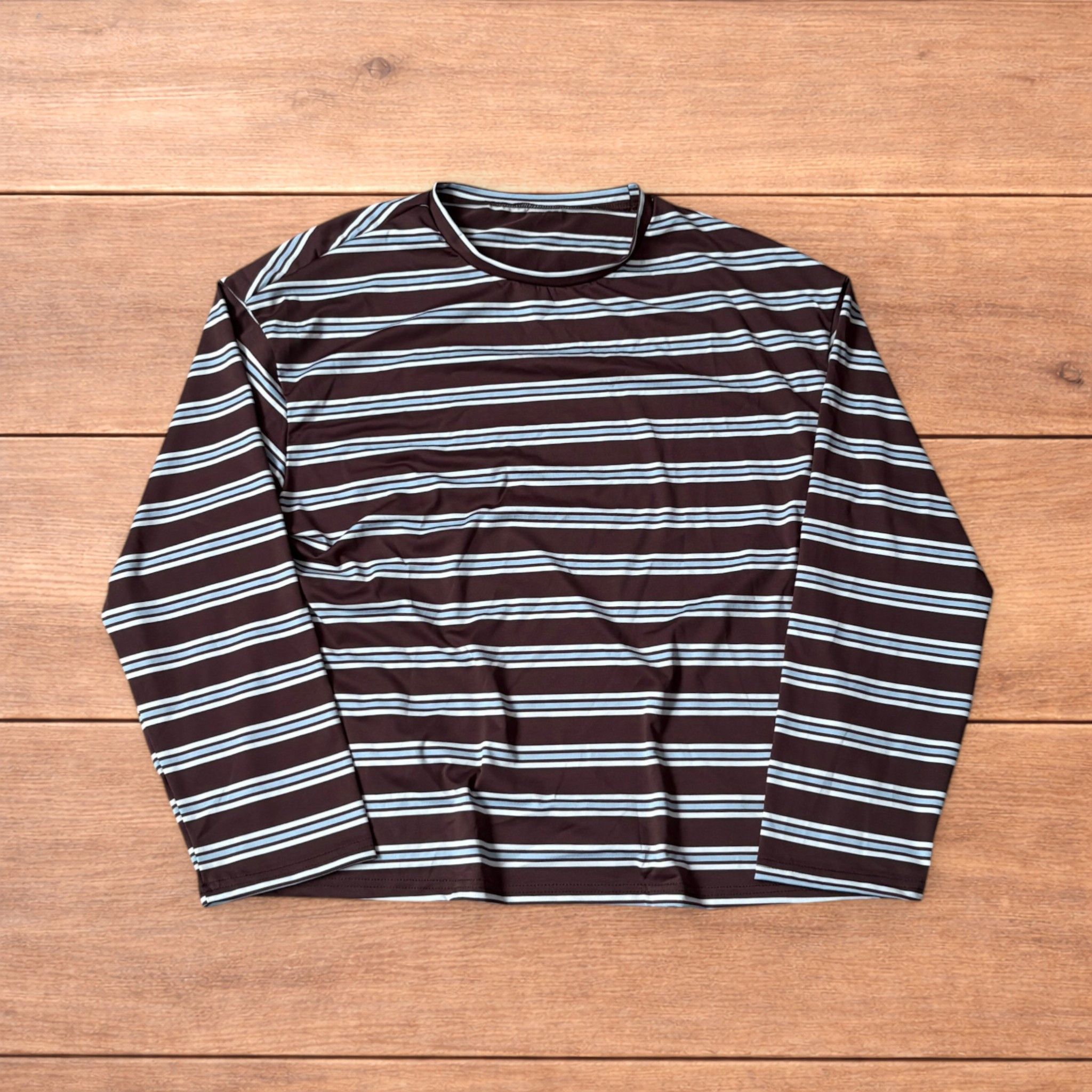 Japanese Brand Relaxed fit striped long sleeve top tshirt in brown/blue. Size US L / EU 52-54 / 3 - 1 Thumbnail