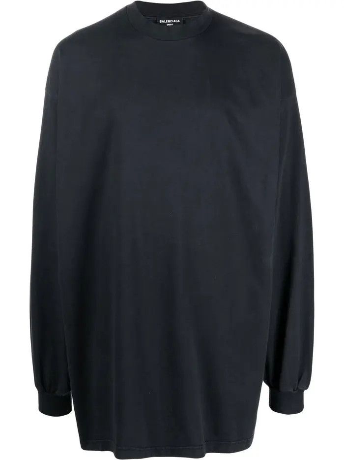 Balenciaga o1mt1gz0525 Tab Long Sleeve T-Shirt Oversized in Black Size US XL / EU 56 / 4 - 1 Thumbnail