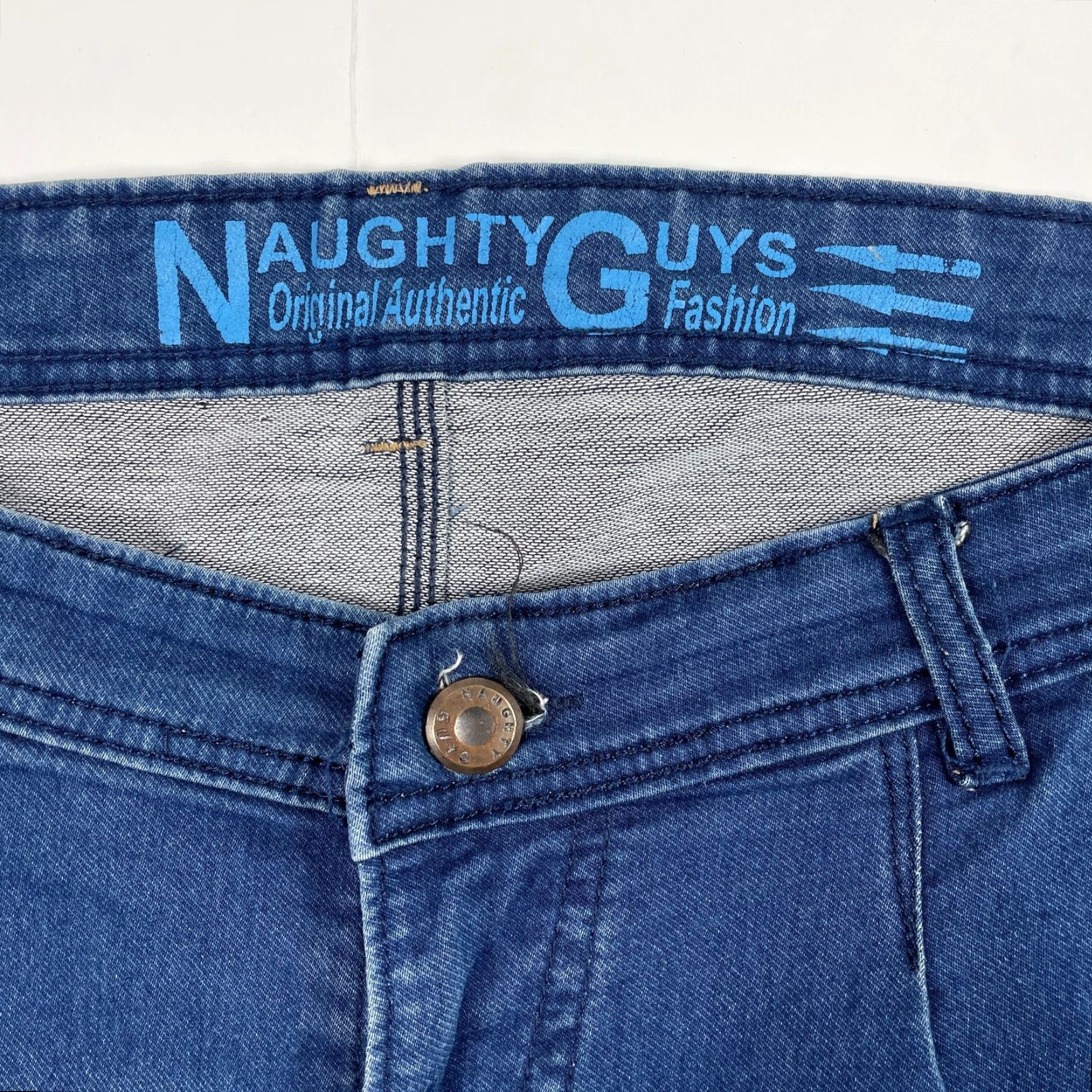 Denime Naughty Guys Jeans Mens 34 x 32 Blue Slim Tapered Medium Wash Denim Stretch Club Jeans Size US 34 / EU 50 - 6 Thumbnail