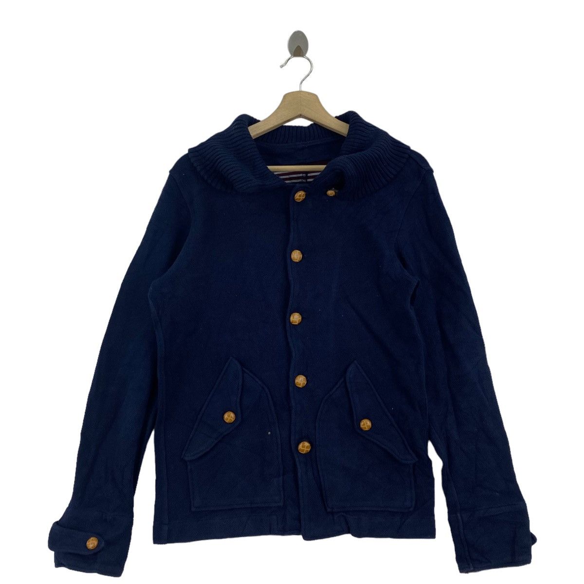 Japanese Brand × Takeo Kikuchi × Vintage Vintage TK Takeo Kikuchi Japanese Brand Button Up Navy Coat Size US S / EU 44-46 / 1 - 1 Thumbnail